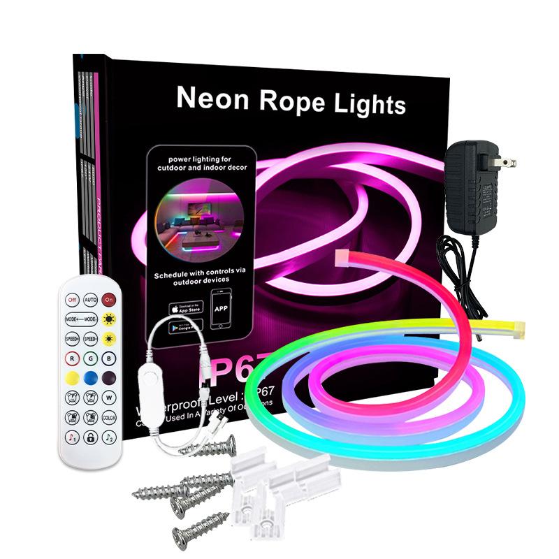 Luces de Cuerda LED Neón RGB+IC con Control Remoto, App y Control por Voz – Flexibles, Impermeables IP65 para Decoración Interior y Exterior
