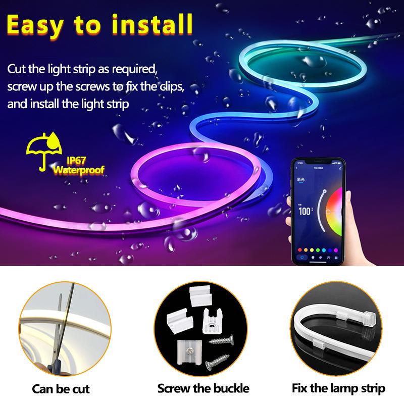 Luces de Cuerda LED Neón RGB+IC con Control Remoto, App y Control por Voz – Flexibles, Impermeables IP65 para Decoración Interior y Exterior