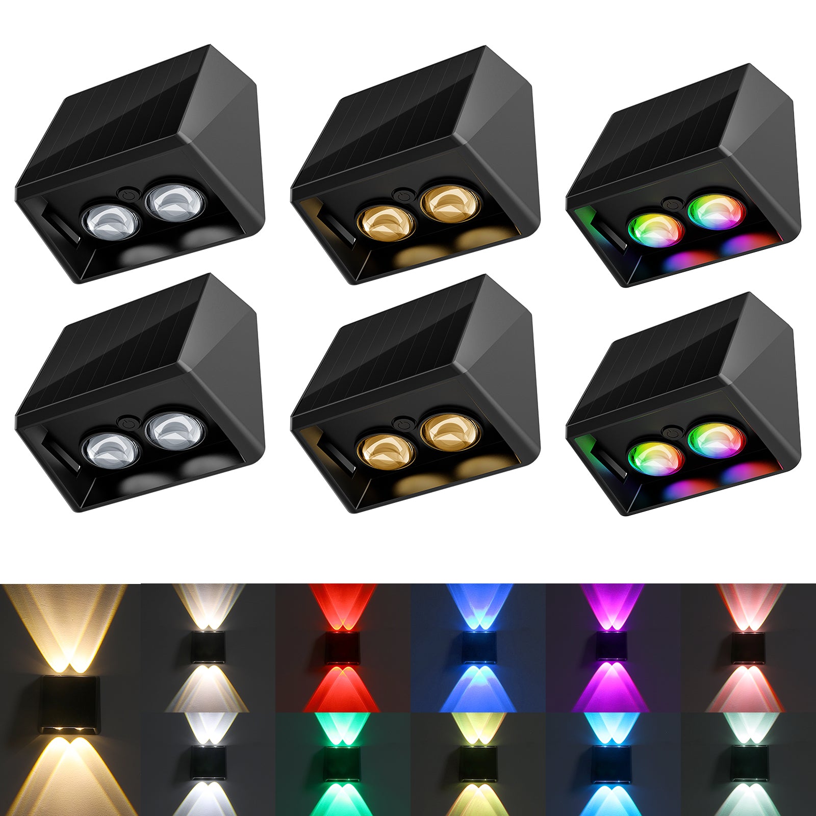 Quntis RGBCW Solar Lights Outdoor ,13Modes,RGB Colors + Warm & Cool White, Up/Down Fence Lights, IP65 Waterproof Dusk to Dawn Solar Deck Lights for Patio, Yard, Garden