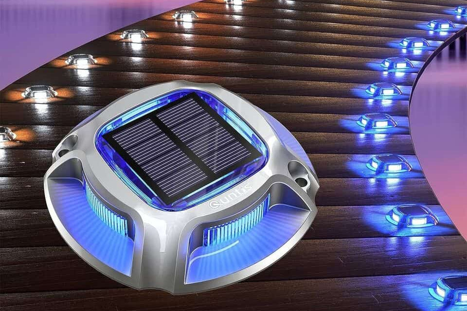 Quntis IP68 Waterproof Solar Deck Lights, Aluminum Alloy Driveway Lights for Yard Pathway, Stairs, Dock (Warm White/Blue, 4/8/12-Pack)