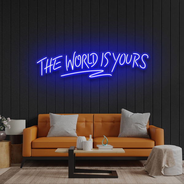 ”The World Is Yours“ LED Neon Sign – Motivational Wall Light for Bedroom, Game Room, Office Decor, Aesthetic Neon Quote Sign for Positive Vibes & Inspiration
