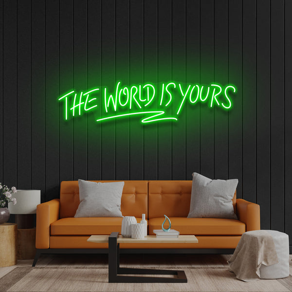 ”The World Is Yours“ LED Neon Sign – Motivational Wall Light for Bedroom, Game Room, Office Decor, Aesthetic Neon Quote Sign for Positive Vibes & Inspiration