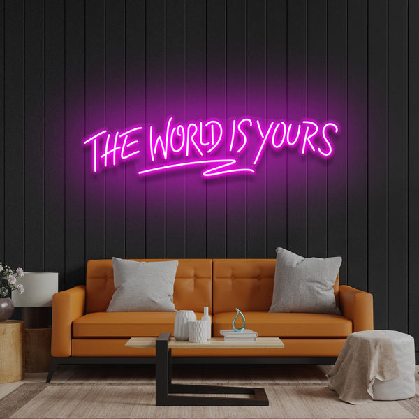 ”The World Is Yours“ LED Neon Sign – Motivational Wall Light for Bedroom, Game Room, Office Decor, Aesthetic Neon Quote Sign for Positive Vibes & Inspiration