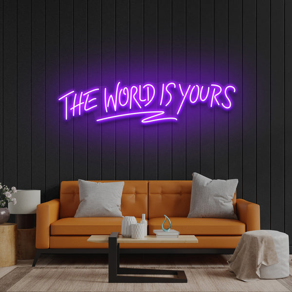 ”The World Is Yours“ LED Neon Sign – Motivational Wall Light for Bedroom, Game Room, Office Decor, Aesthetic Neon Quote Sign for Positive Vibes & Inspiration
