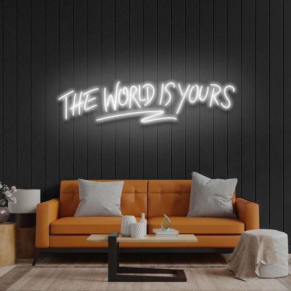 ”The World Is Yours“ LED Neon Sign – Motivational Wall Light for Bedroom, Game Room, Office Decor, Aesthetic Neon Quote Sign for Positive Vibes & Inspiration