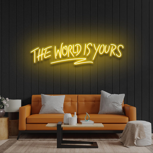 ”The World Is Yours“ LED Neon Sign – Motivational Wall Light for Bedroom, Game Room, Office Decor, Aesthetic Neon Quote Sign for Positive Vibes & Inspiration