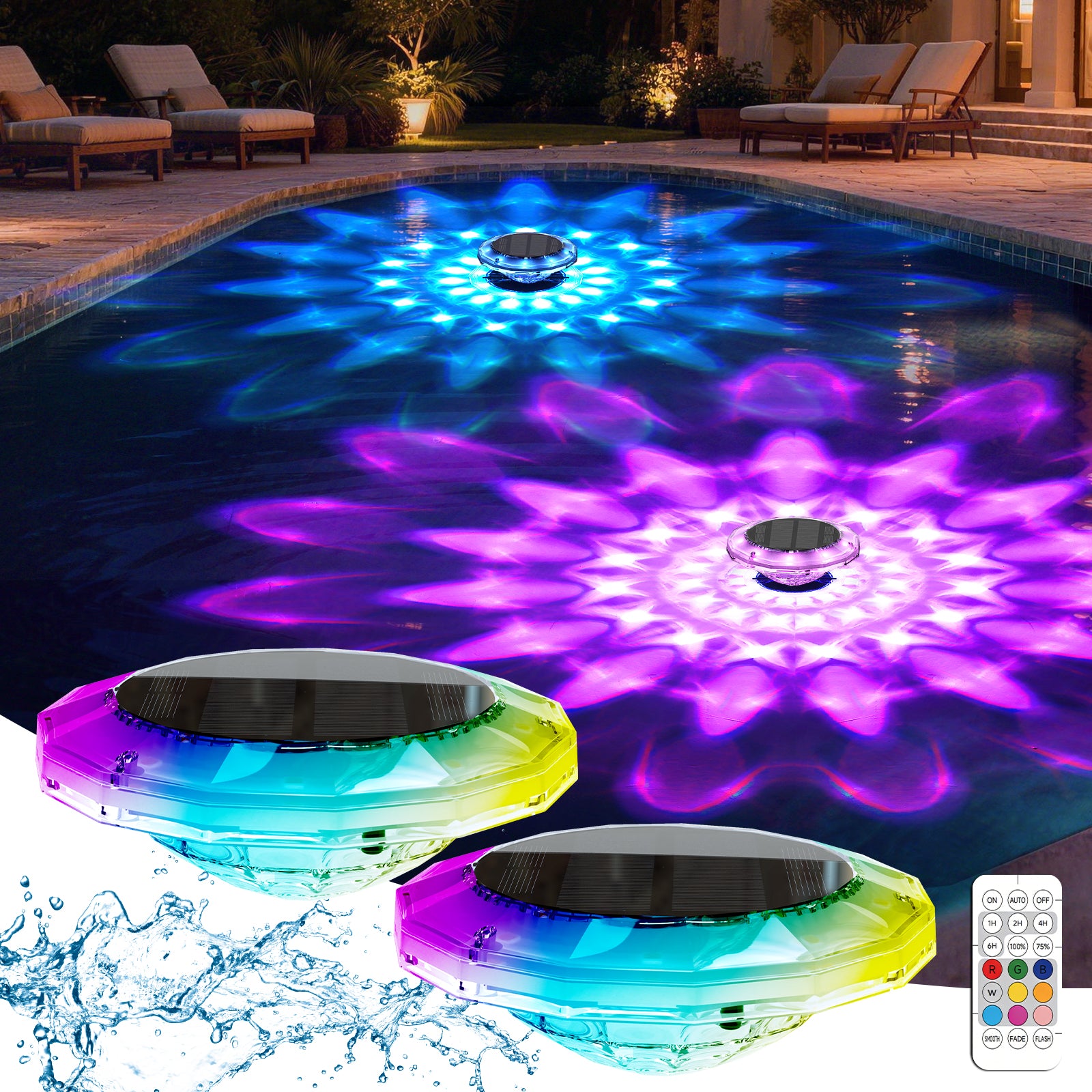 Quntis Solar Floating Pool Lights, 6" Large RGB Waterproof LED Pool Lights with Remote, 12 Modes & 16H Runtime for Swimming Pool