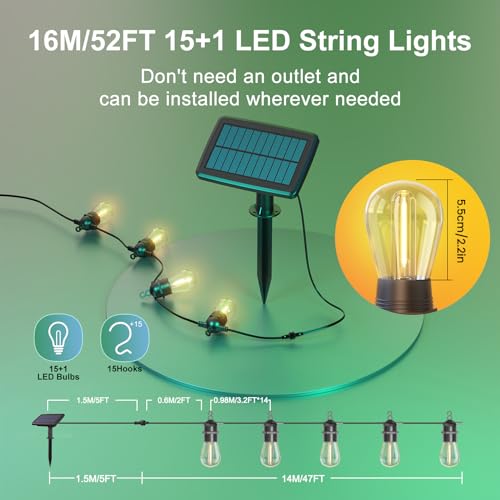52FT Solar String Lights Outdoor with Remote, Warm White - quntis-service
