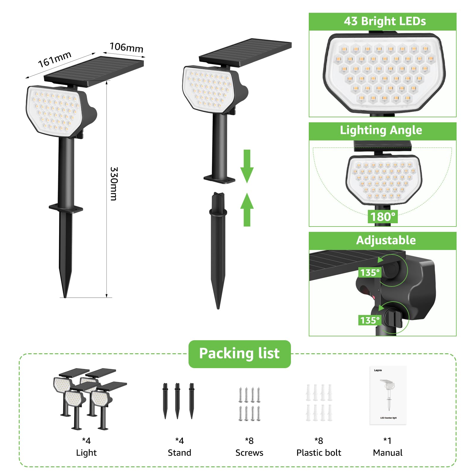 Solar 3000K Warm WhiteSpotlights Outdoor IP65 Waterproof,(4Pack) - quntis-service