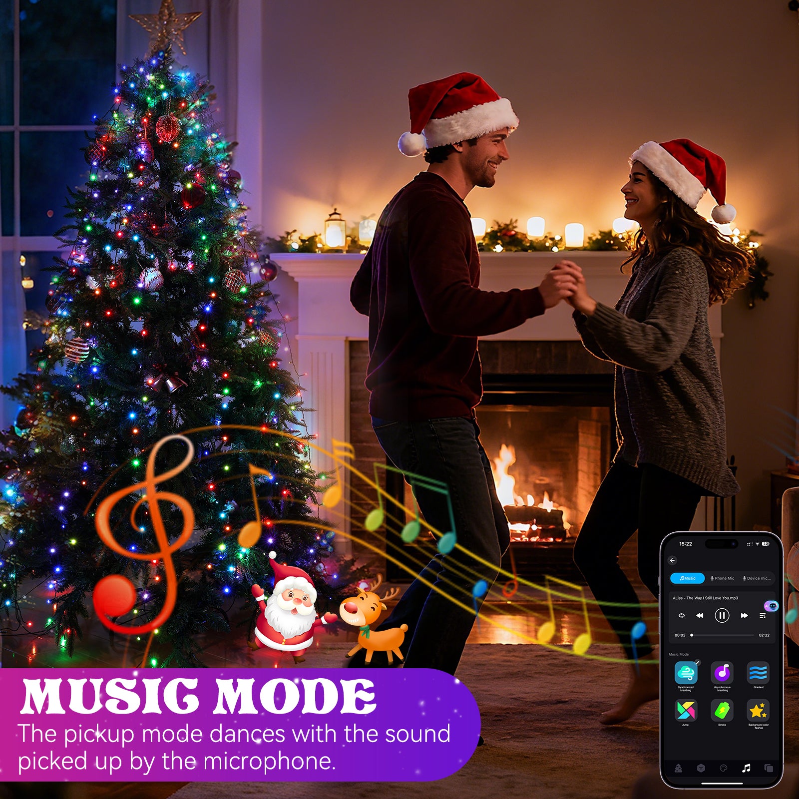 10×2m 400-LED Dark Green Wire Colorful Circular Smart Christmas Tree Lights – IP44 Waterproof, Music-Sync Mode, App & Remote Control