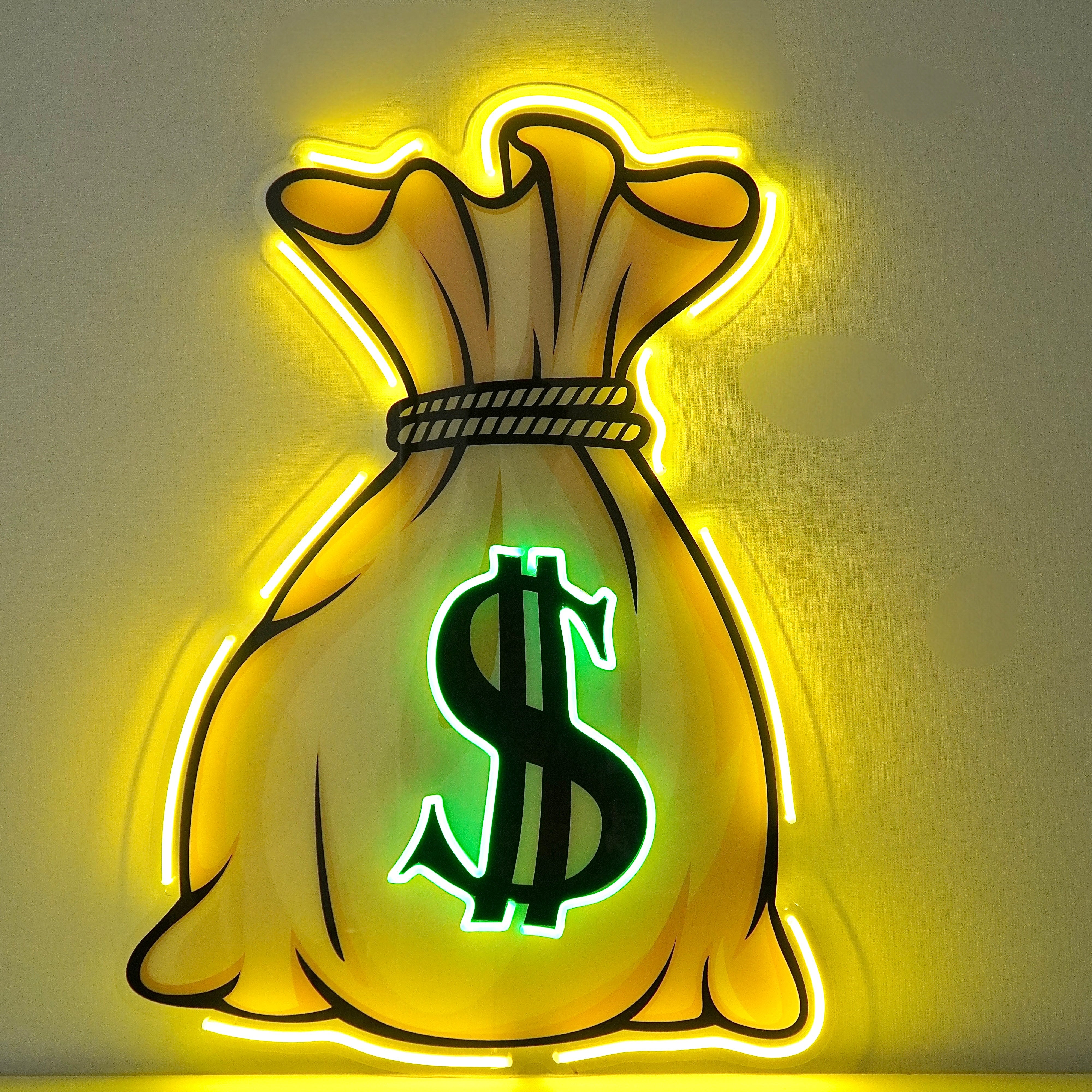 Money Bag LED Neon Sign – Dollar Sack Wall Light for Office, Studio, or Game Room Decor