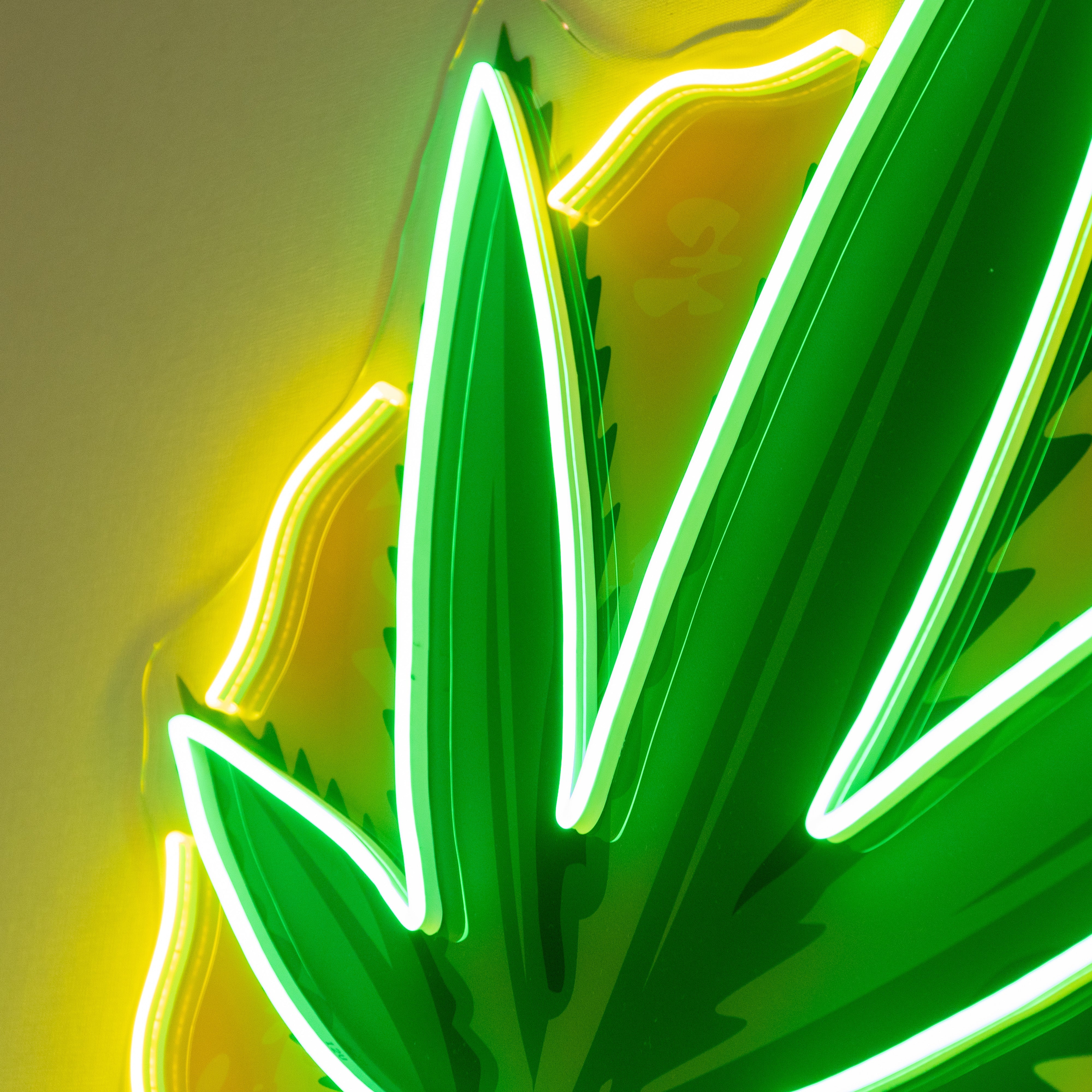 Leaf-Shaped Neon Sign – Green LED Wall Light for 420 Vibes, Room and Party Décor