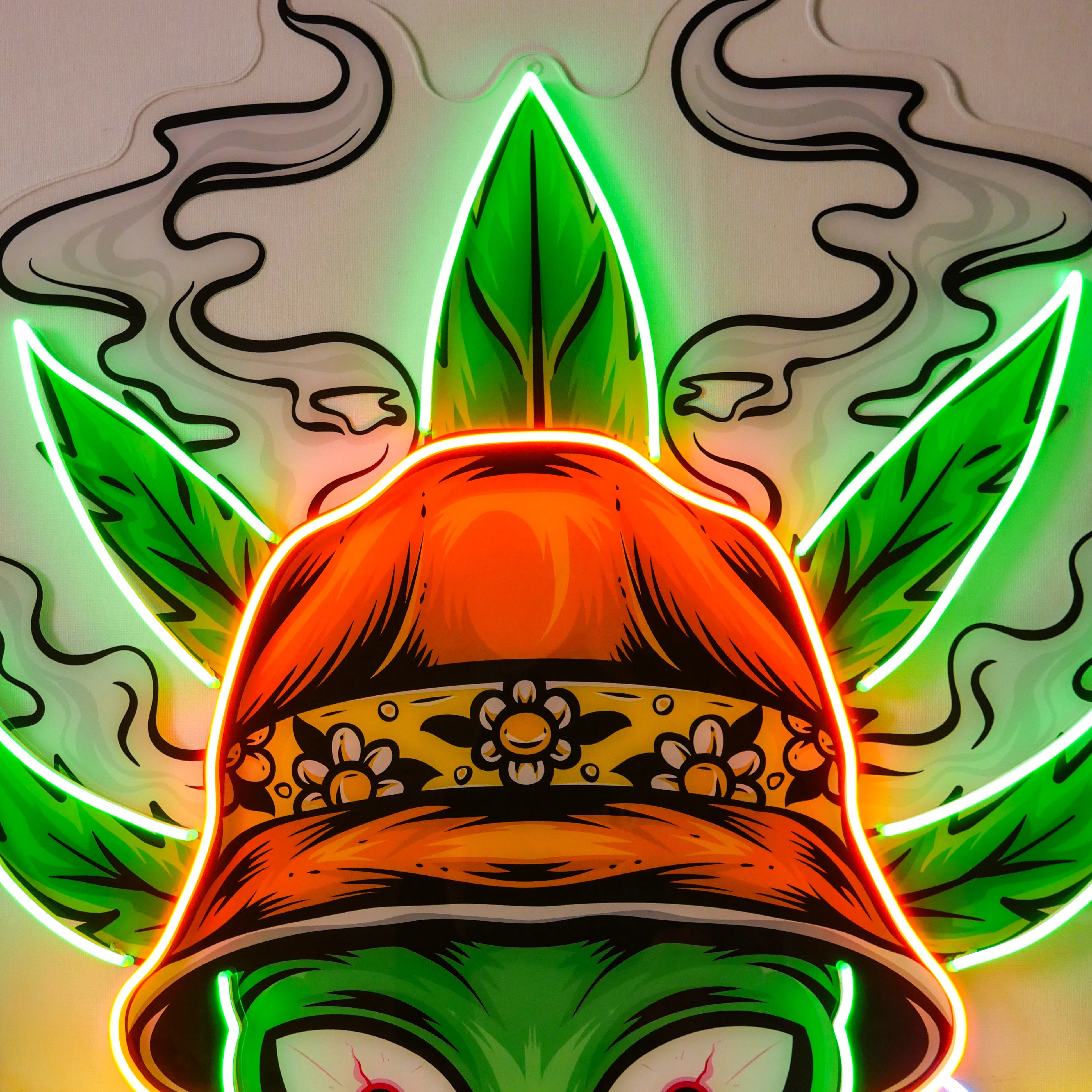 Smoking Alien LED Neon Sign – Trippy Pop Art Wall Light with Weed Leaf Design for Game Room, Bar, or Man Cave Decor