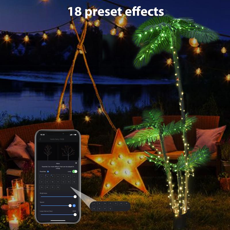 7 Fuß leuchtende Palme, LED Dekorationslicht, wetterfeste festliche Dekoration für Innen-/Außenbereich, Party Hochzeits Feiertags Terrasse Strand Dekorationslichter