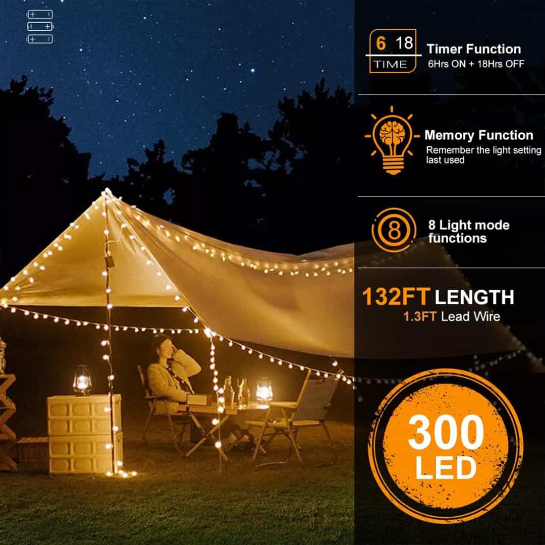 132FT 300 LED 8 Modes Waterproof Fairy Lights (4 Colors)