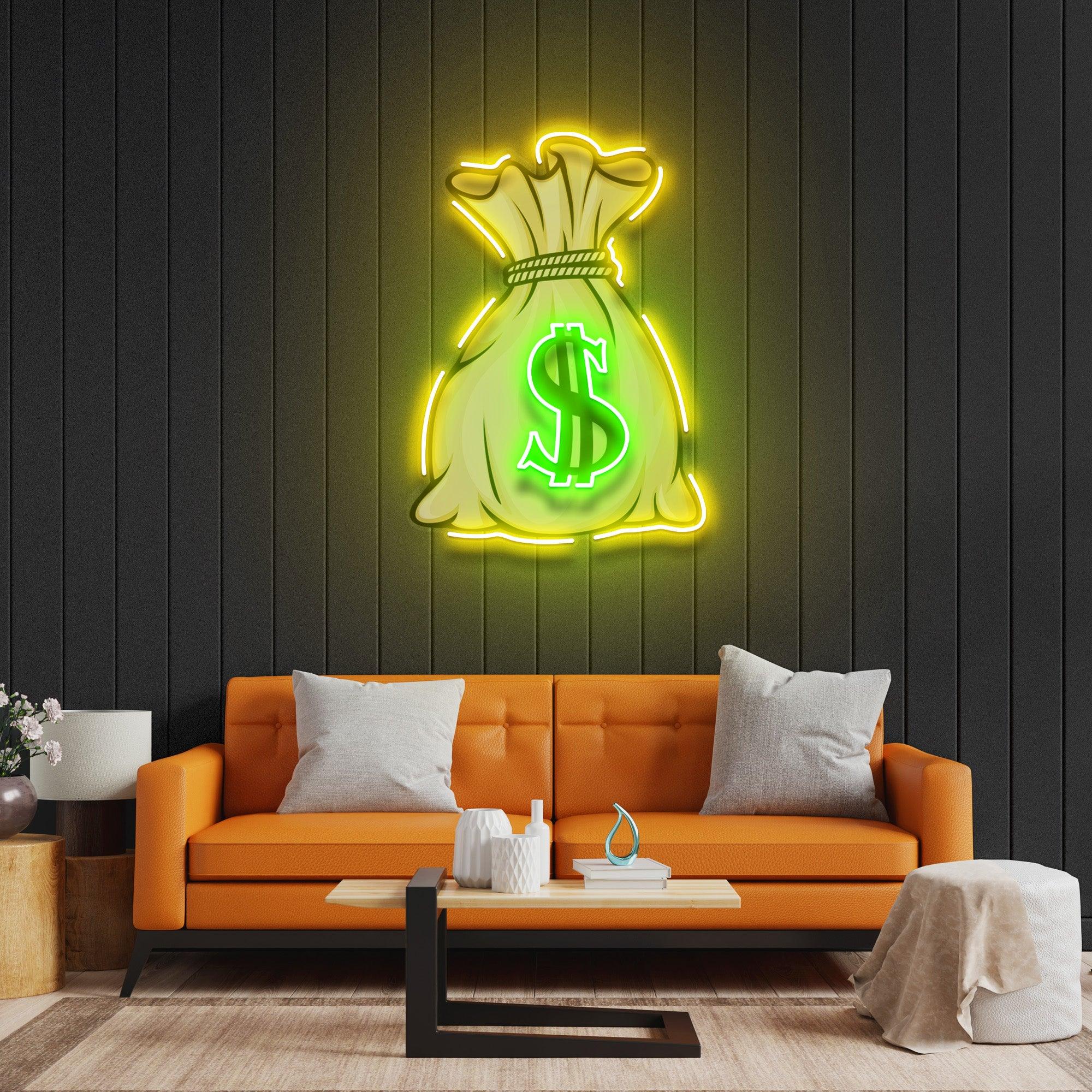 Money Bag LED Neon Sign – Dollar Sack Wall Light for Office, Studio, or Game Room Decor