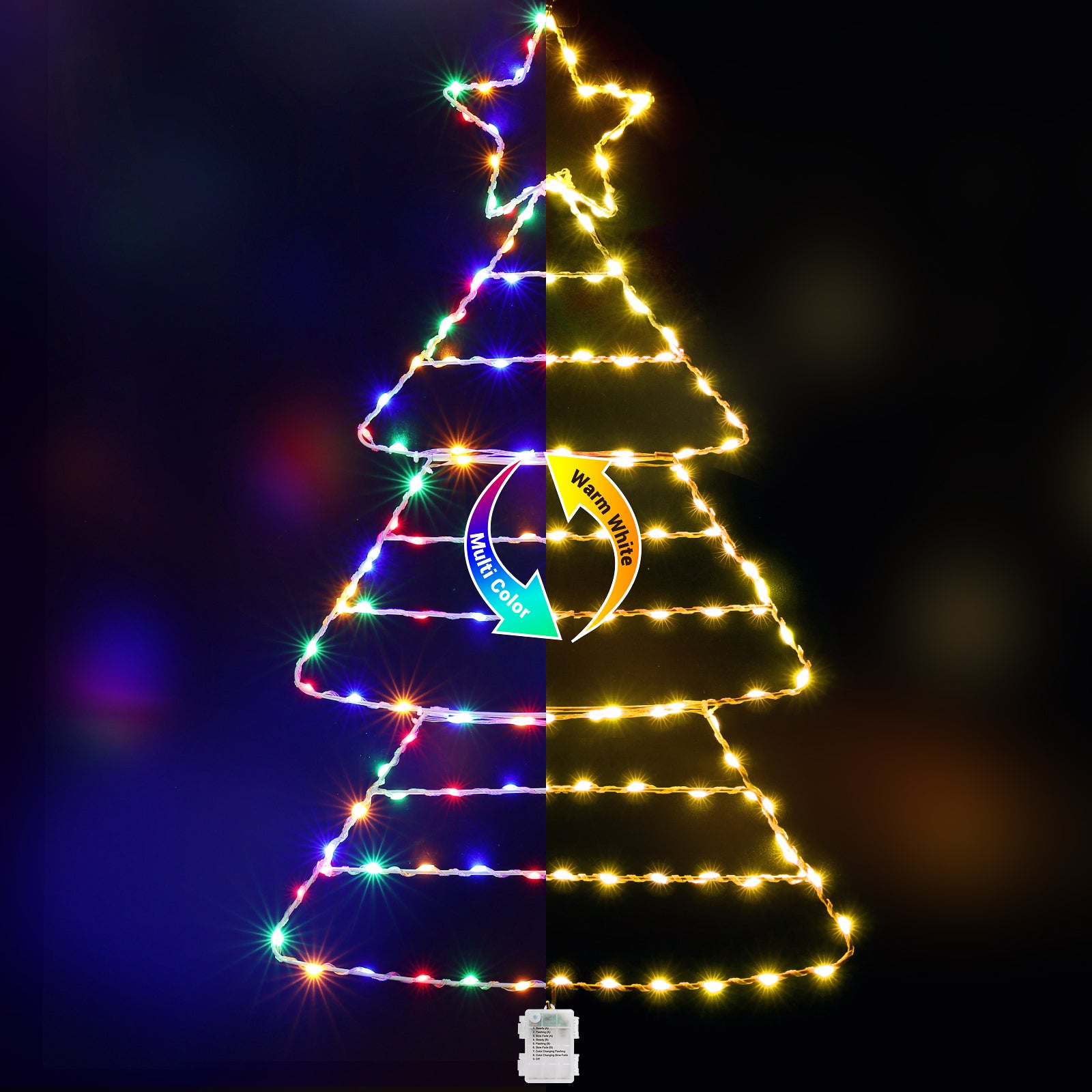 Quntis Christmas Decoration Lights, Foldable Color Changing Christmas Window Lights with Timer & 8 Modes, Waterproof Battery Powered Christmas Tree Ladder Lights for Xmas Indoor Outdoor Décor