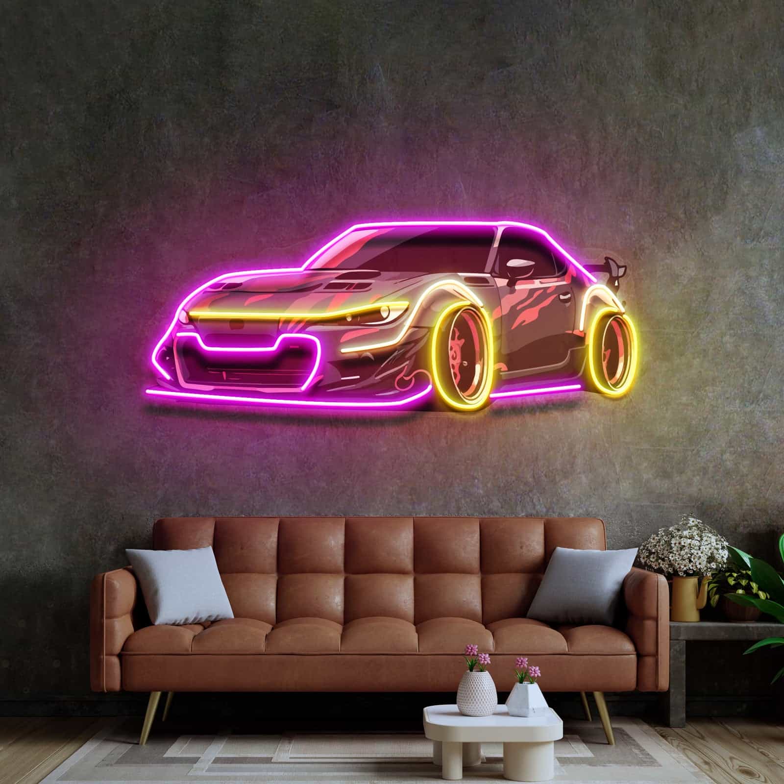 Insegna Neon Automobilistica Audace Design Energetico per Appassionati di Auto Sale Giochi Garage Man Cave