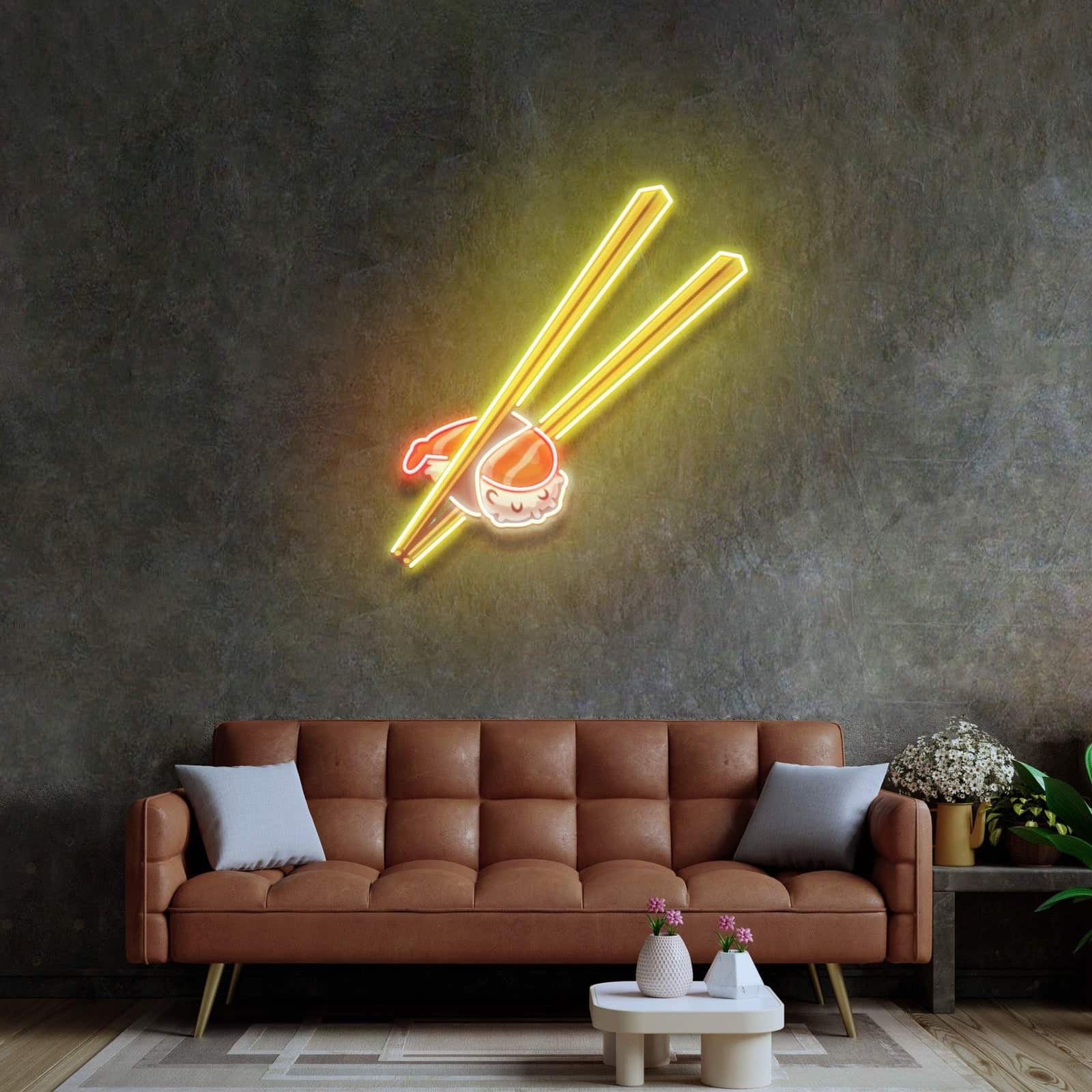 Sushi avec enseigne néon ¨C Art LED rouge et jaune frappant pour des chambres à thème, décoration fantastique et espaces créatifs