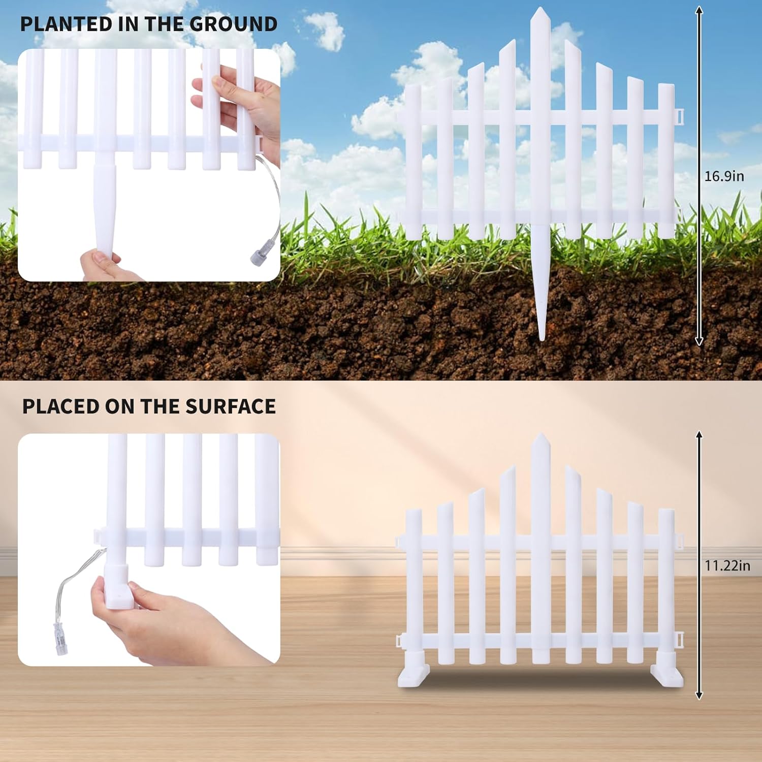 Guirlande lumineuse LED solaire en forme de vague - 8 pièces pour clôture de jardin - Clôture extérieure éclairée pour décoration de Noël. Illuminez votre Noël.