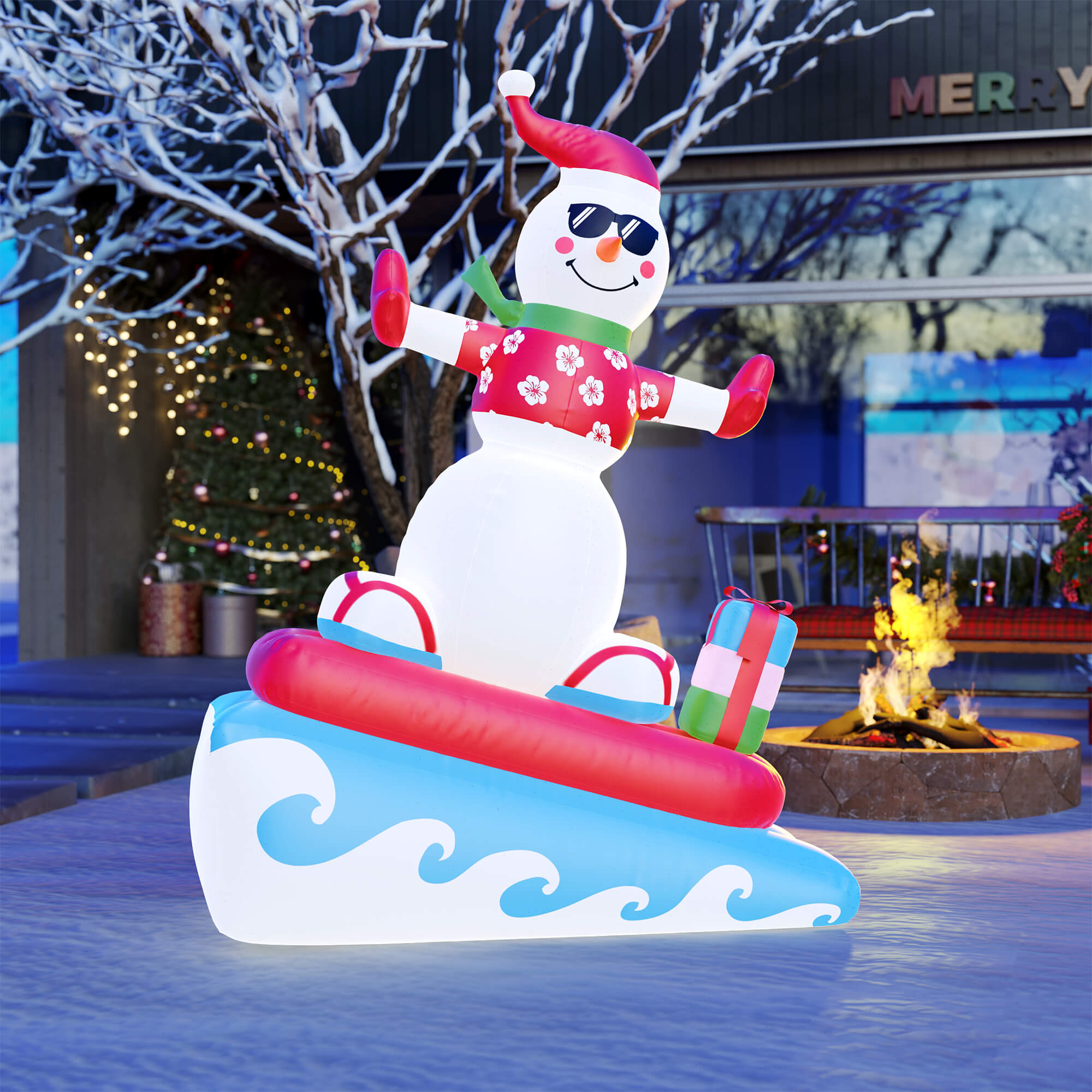 Decorazioni di Natale Gonfiabili da Esterno, Quntis Pupazzo di Neve Gonfiabile di 6FT con Luci LED Pupazzo di Neve Surfista Decorazioni da Giardino Gonfiabili per Feste di Natale in Casa Esterno Giardino Prato