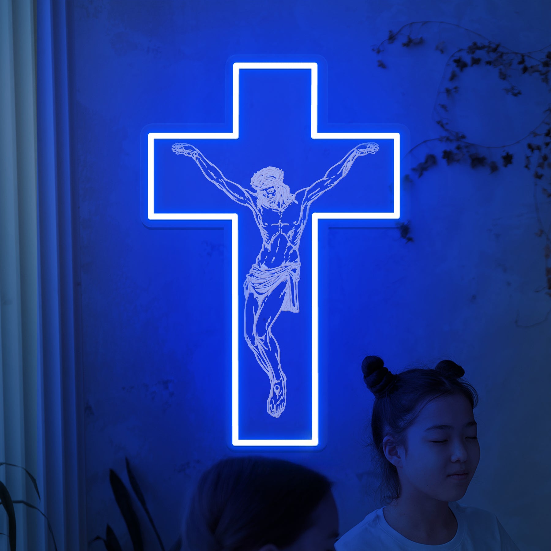 3D Engraved Jesus Cross Neon Wall Light – Christian LED Faith Sign for Home & Church Decor