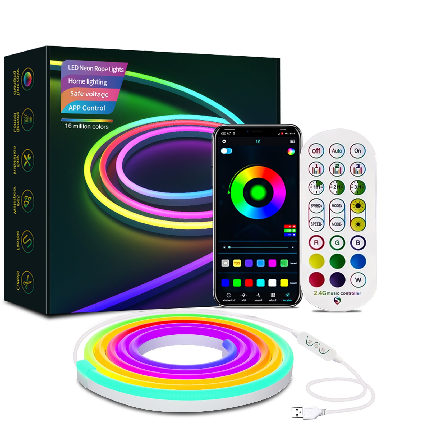 RGBIC 5V Bluetooth Музыкальная Динамическая Неоновая Светодиодная Лента - 2м, 3м, 5м DIY Настройка Формы, Идеально для Декора Игровой Комнаты