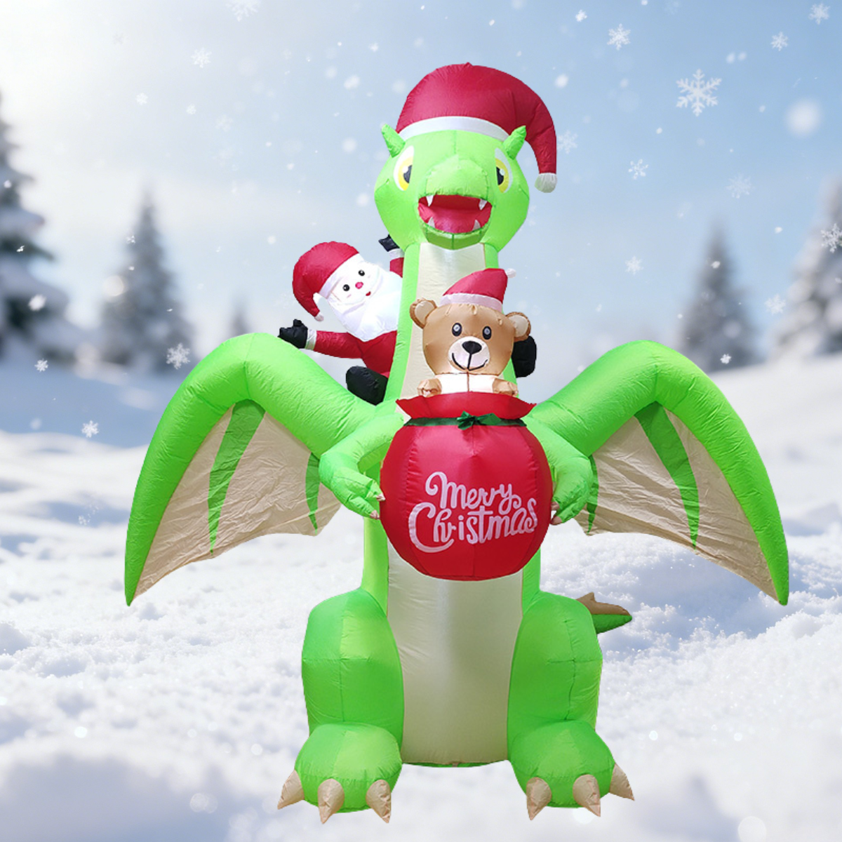 Giant 9FT Dinosaur Hugging Bear Christmas Inflatable Unique Outdoor Holiday Yard Decoration