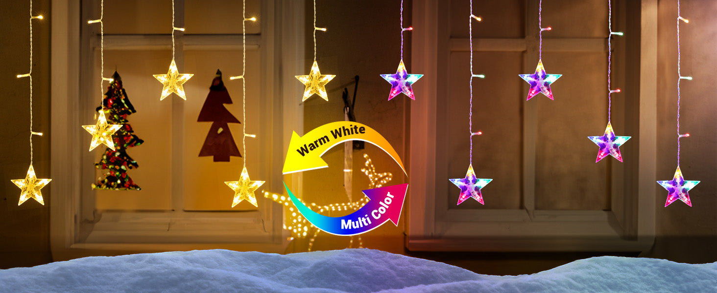 クリスマスライト 多色 32個の星 8モード カラー変更クリスマス屋外ストリングライト