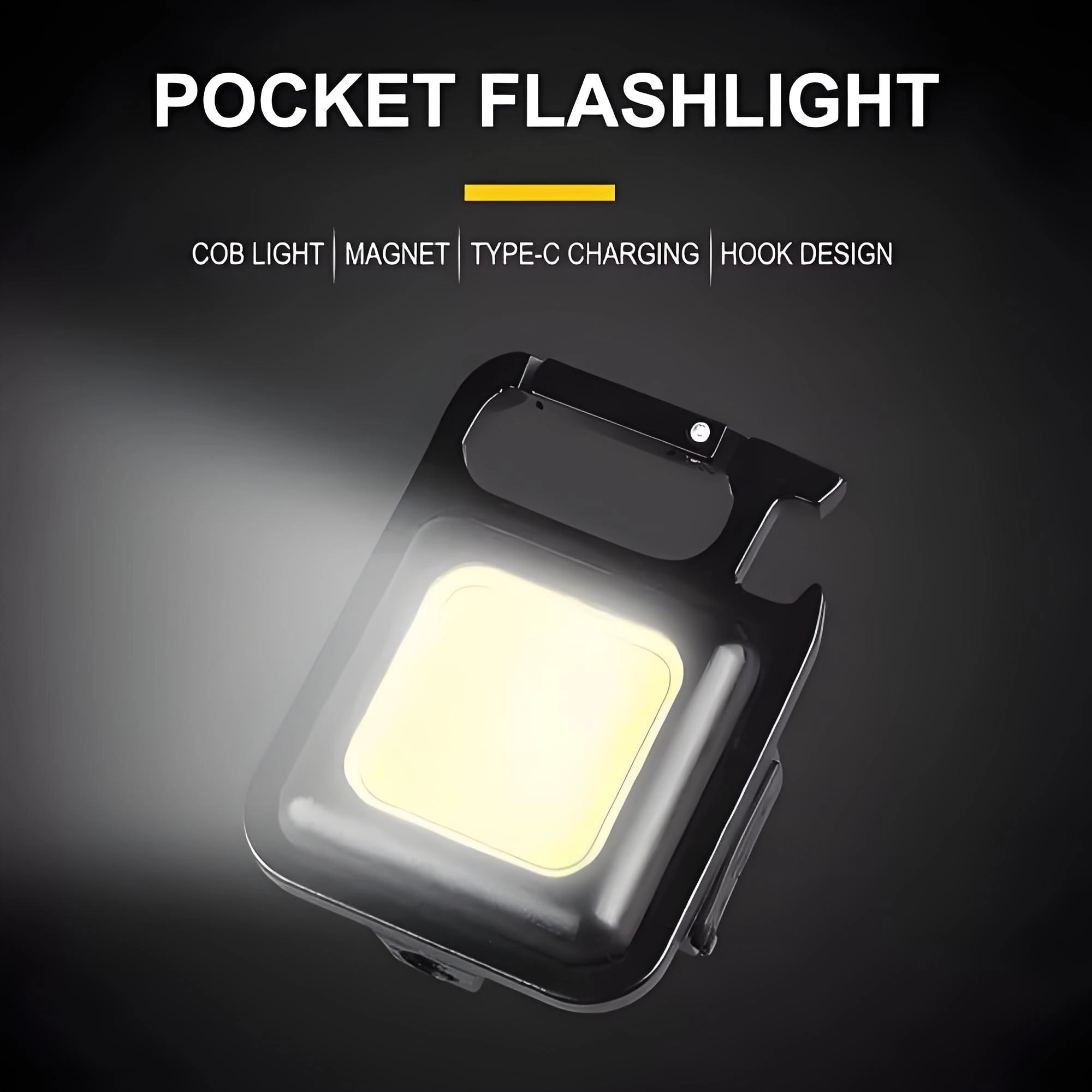 Venda do Dia Prime Lanterna Mini LED Portátil 500LM Luz de Bolso Luz de Chave USB Destaque COB, 4 modos de luz, suporte dobrável abridor de garrafas e ímã Pesca Caminhada Camping