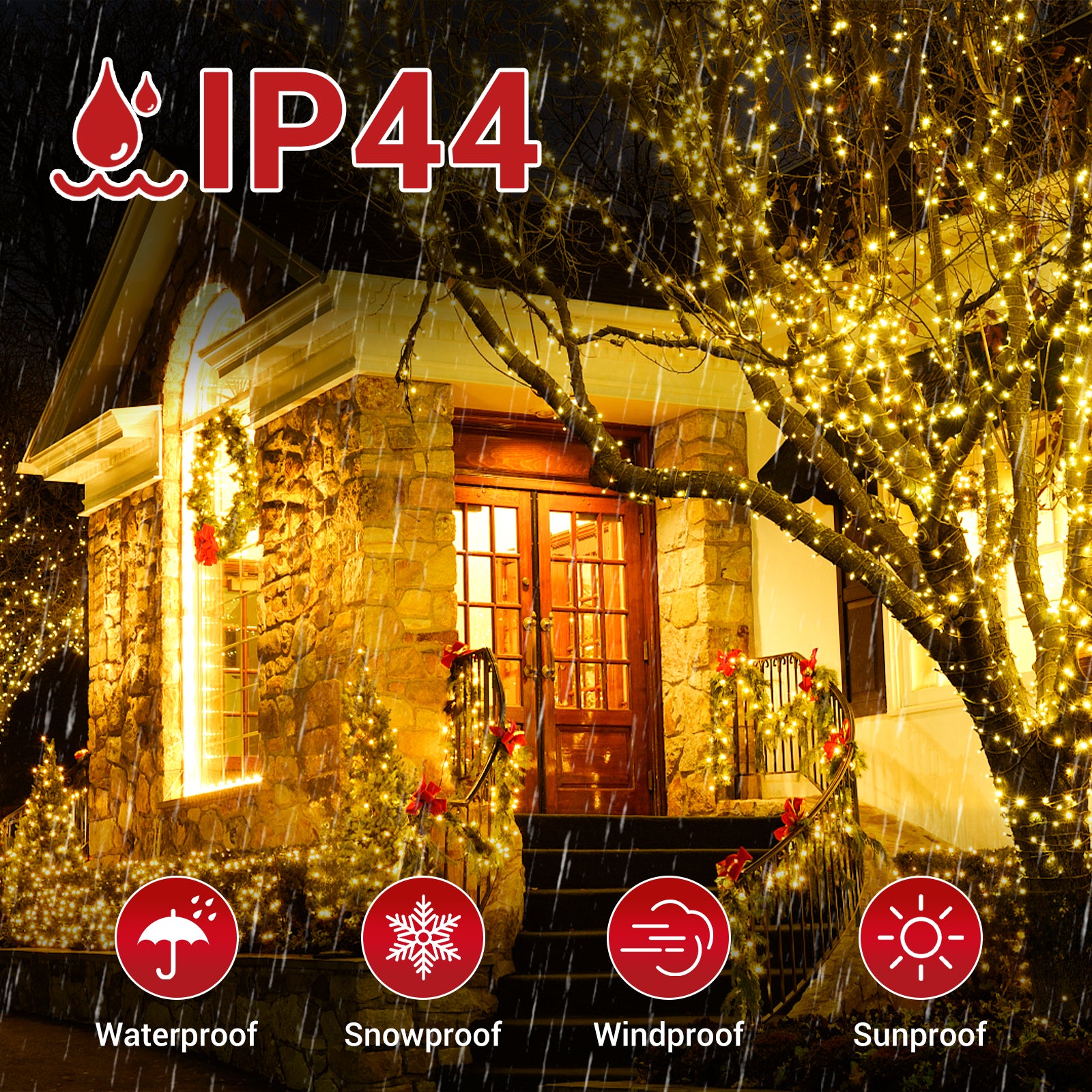 Quntis 40m 300-LEDs Solar Powered Waterproof Outdoor Christmas Fairy Lights – 8 Modes with Warm White Glow for Stunning Outdoor Decor