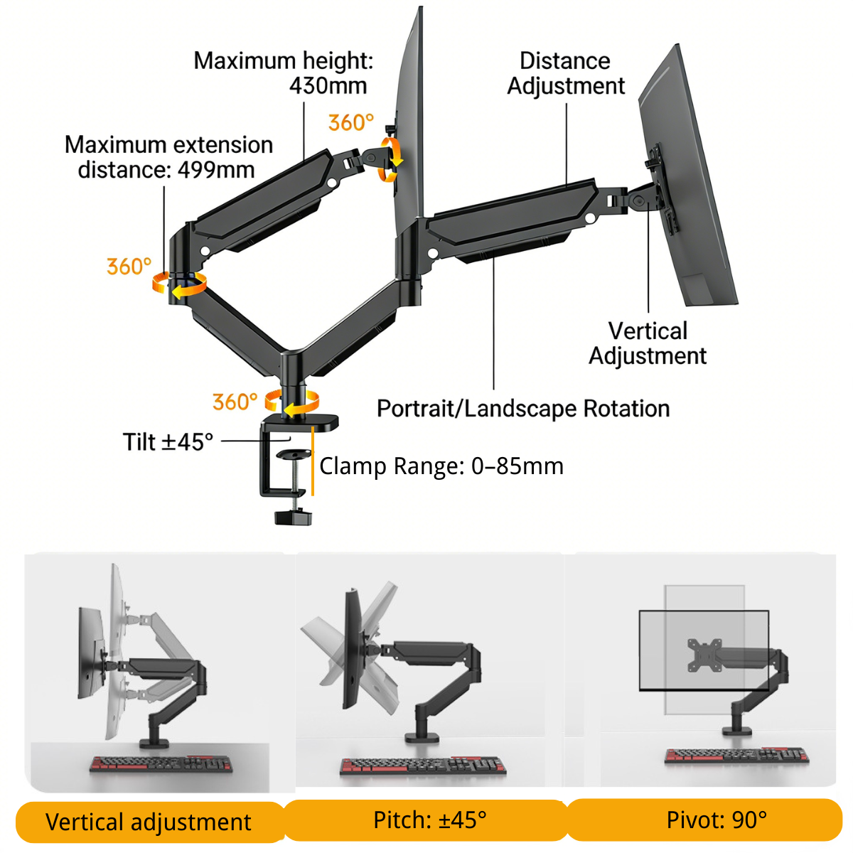 Professional VESA-Compatible Wall-Mount Monitor Arm - Full Motion