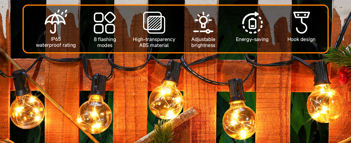 G40 屋外ストリングライト 連結可能 調光機能 防水 装飾照明 リモコン