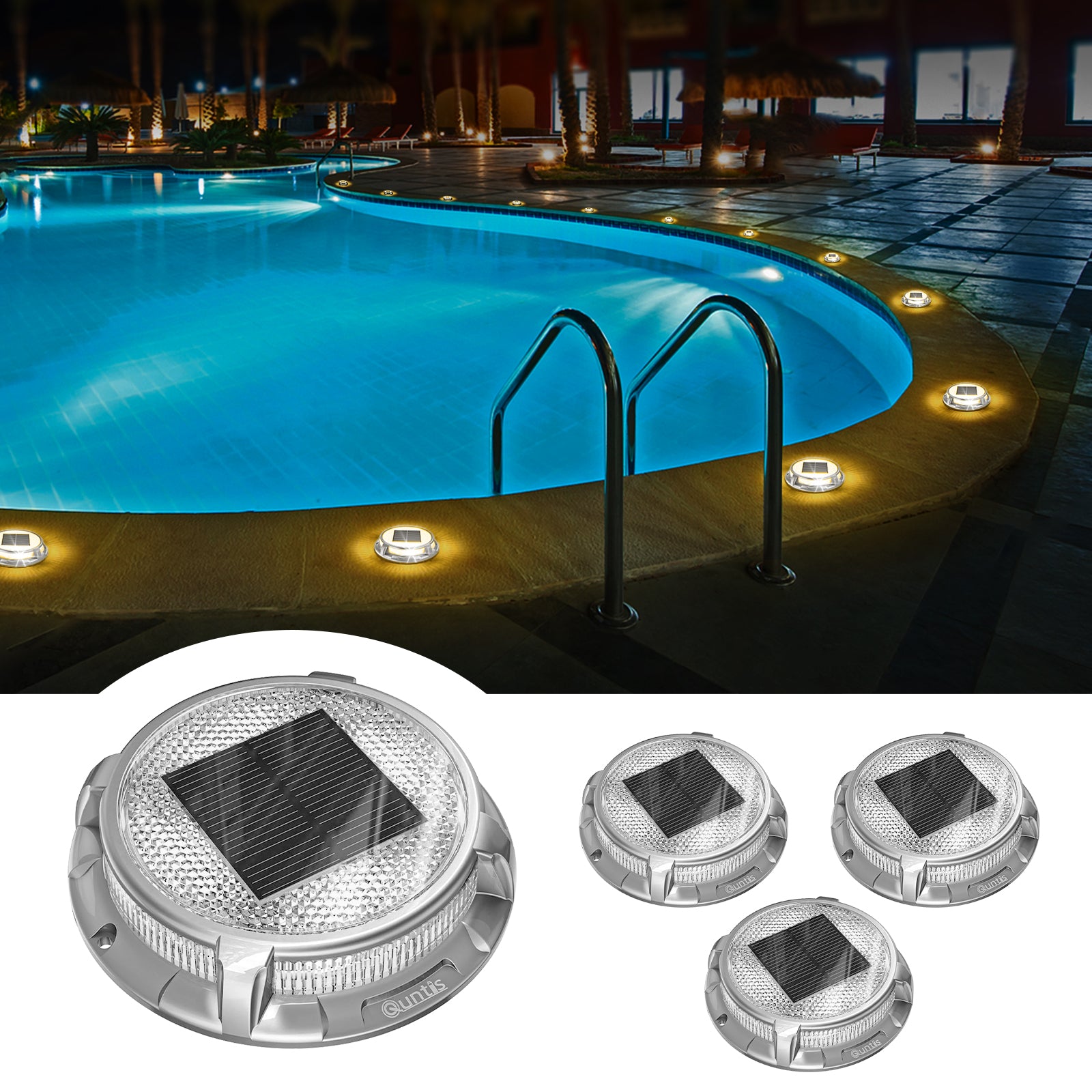 Solar Deck Lights, 3 Colors in 1 Solar Lights Outdoor, IP68 Waterproof Solar Dock Lights with Ground Spikes, Wide Illumination Range Driveway Lights for Garden Stair Path Walkway