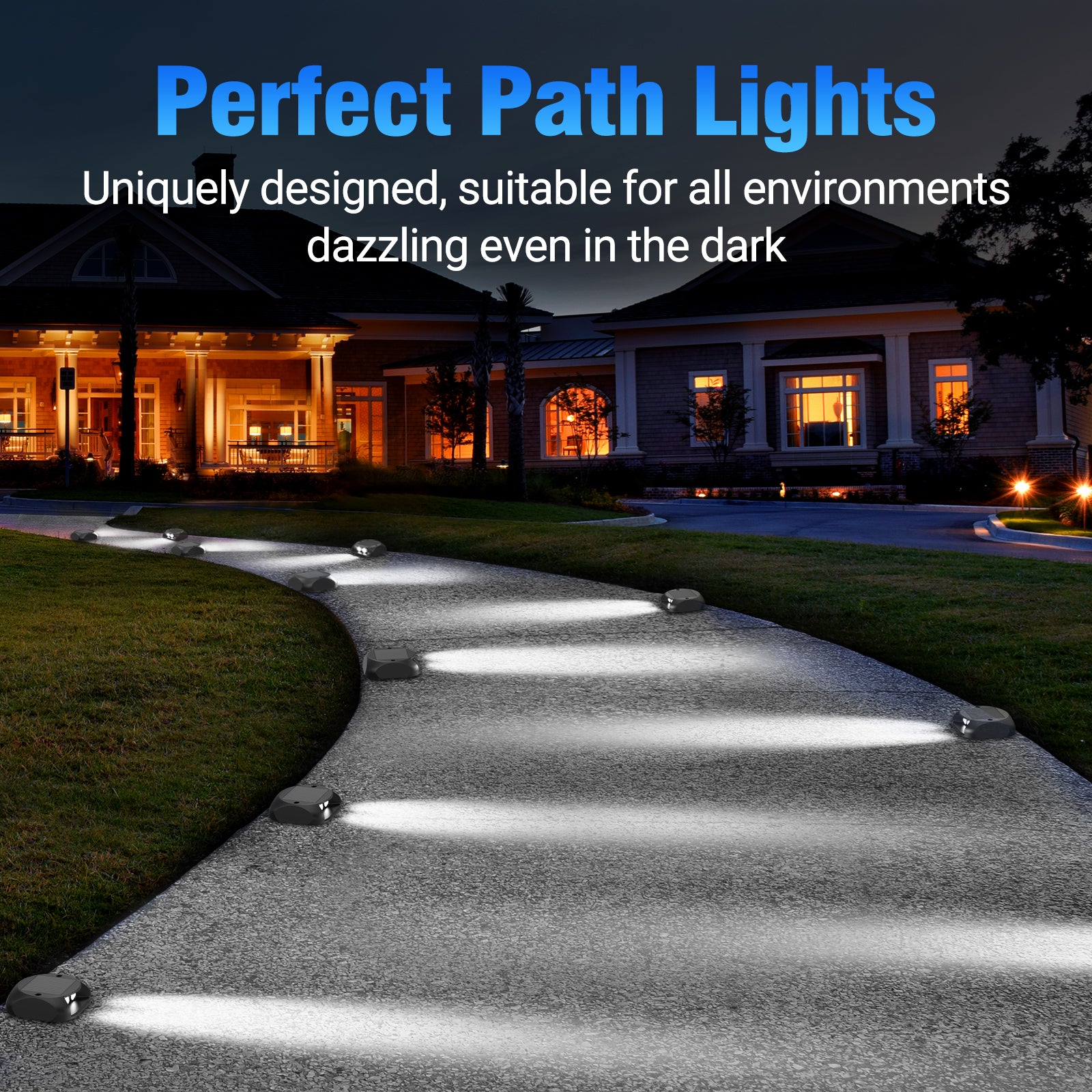 Quntis Solar Deck Lights Cool White, IP65 Waterproof Dusk to Dawn Ground Lights, High Visibility Solar Powered Outdoor Lighting for Deck, Step and Pathway