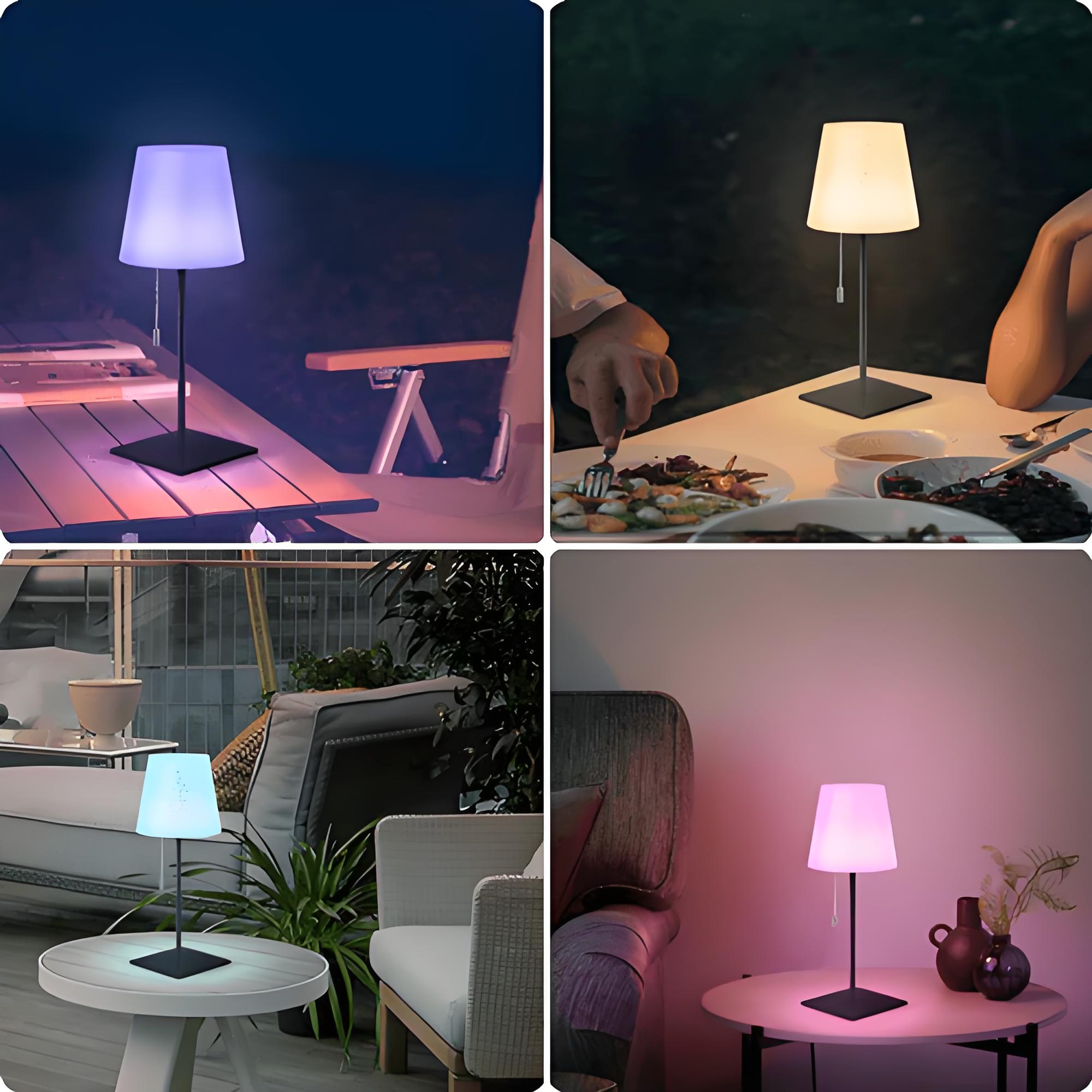 Lâmpada RGB Sem Fios para Decoração de Pátio Exterior, Lâmpada de Chuveiro com Abajur à Prova de Água e Base de Metal