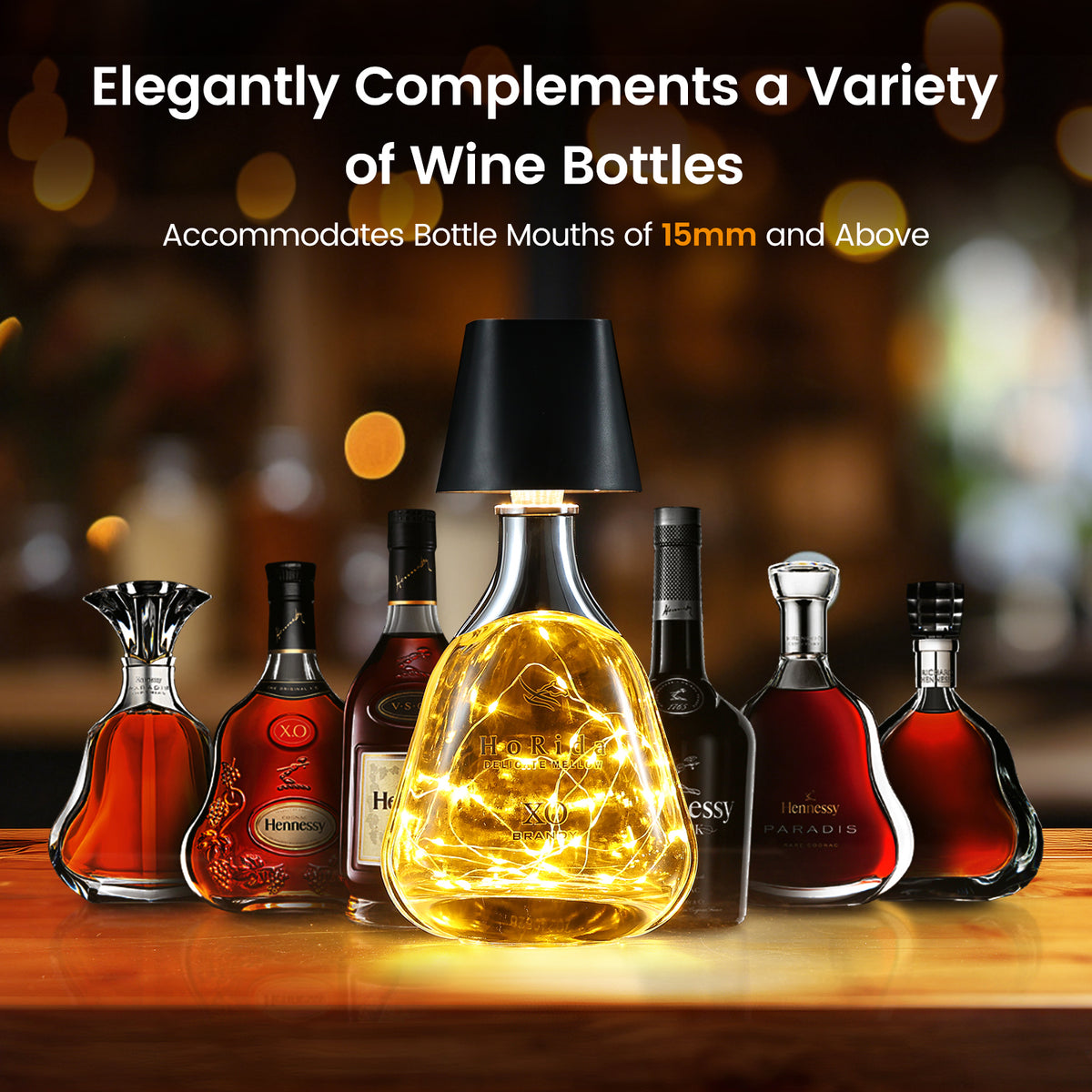Quntis Cordless Bottle Lamp, Rechargeable LED Wine Bottle Light, Touch Bottle Table Lamp with 2M 4 LED Copper Wire, 3 Color Temperatures Dimming Dining Bar Light for Bedrooms Restaurants Bars
