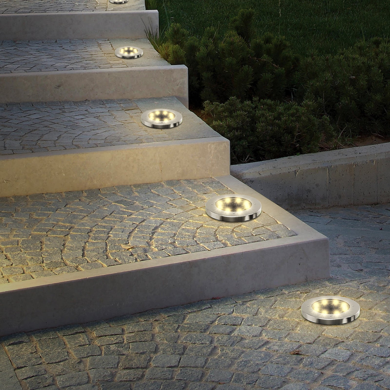 Lumières de terrasse solaires, lumières de terrasse solaires extérieures 50 heures d'illumination, pour paysage, allée, pelouse, marches de terrasses, chemin, escaliers de jardin, clôtures, décorations de jardin
