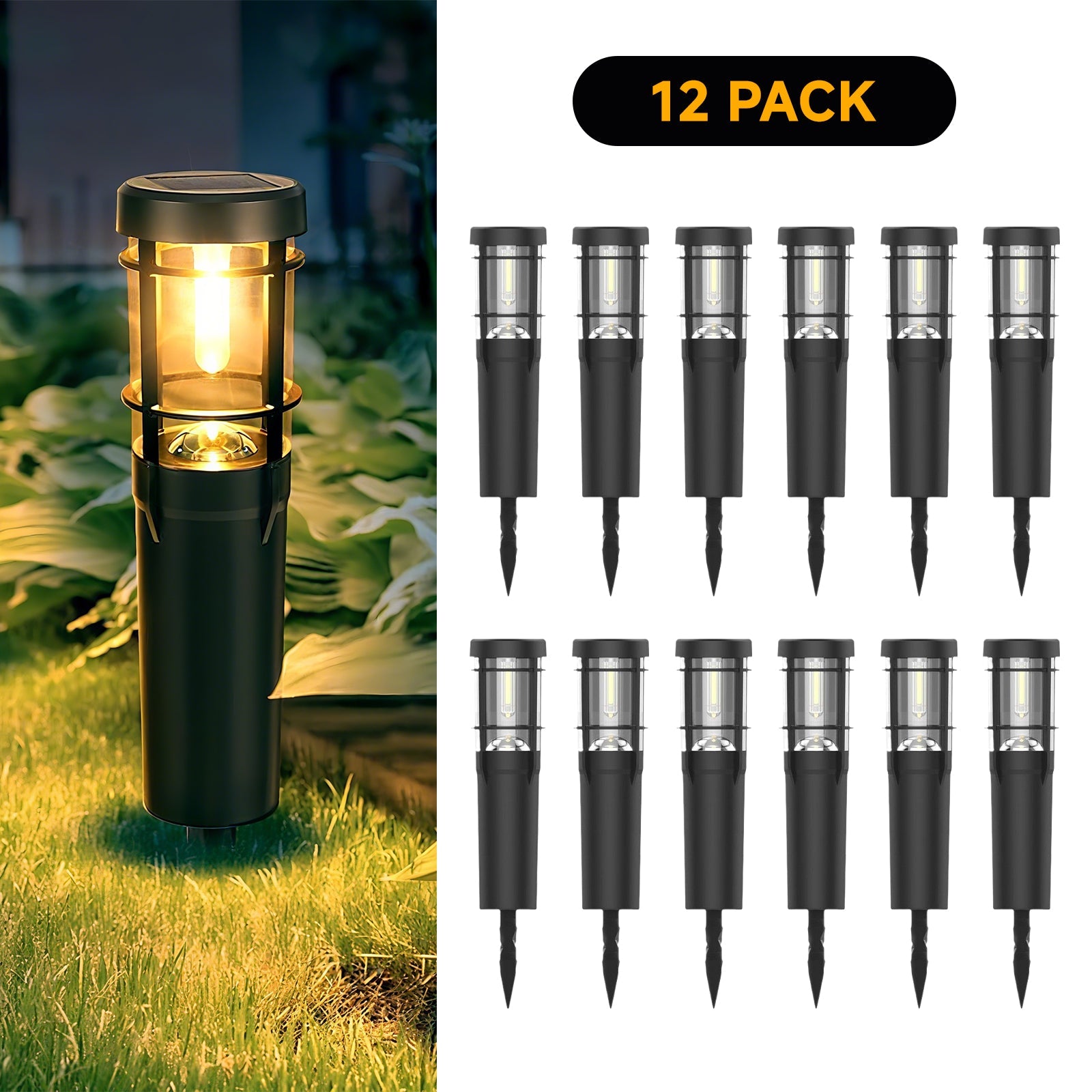 Quntis Solar Pathway Lights Outdoor, Waterproof Landscape Lights, Tungsten Filament Ground Stake Lights – IP65 Solar Garden Lights for Yard, Walkway, Driveway, Patio, Up to 14 Hrs Dusk-to-Dawn Lighting