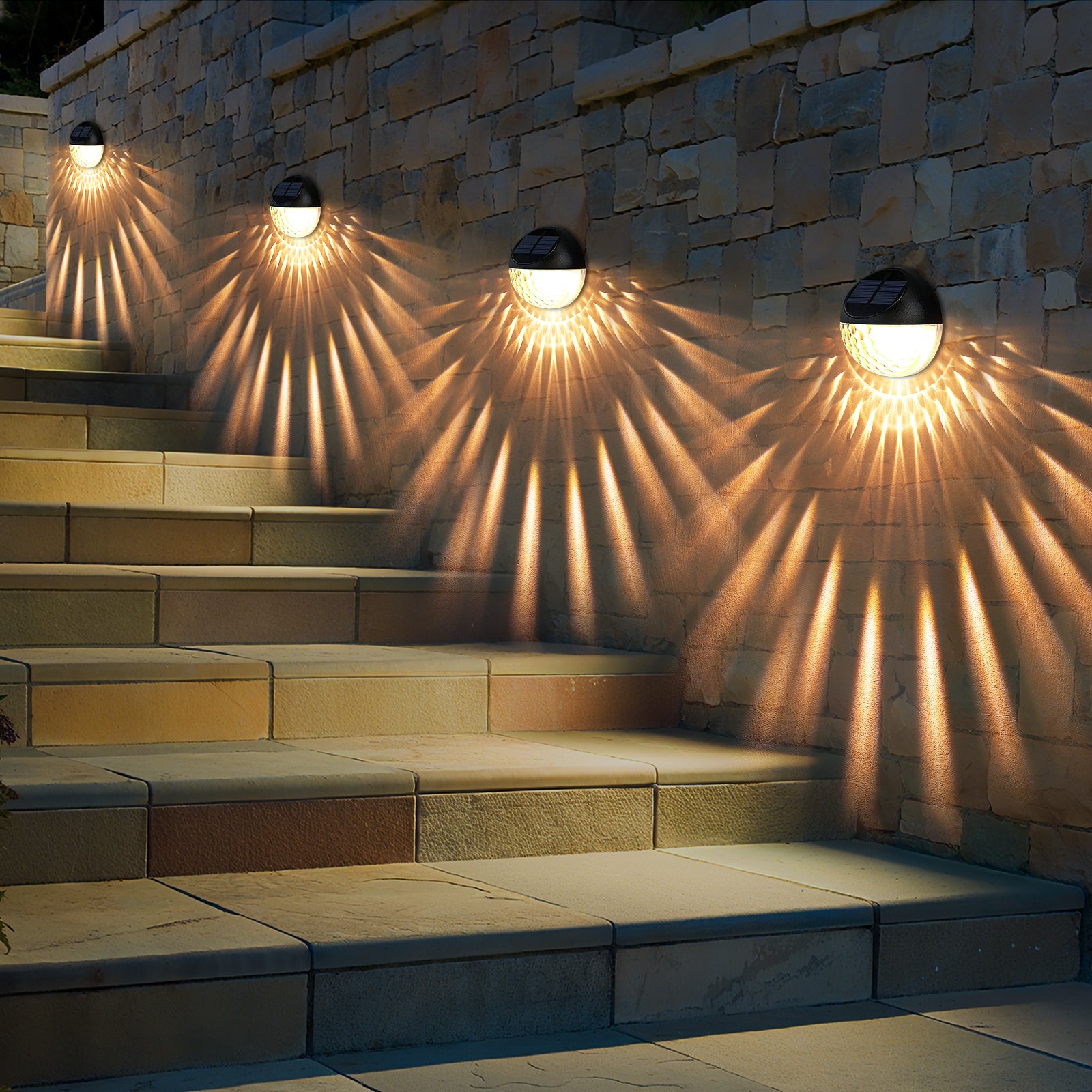Solar Lights Outdoor 4Pack,IP65 Waterproof Solar Fence Lights,Auto On/Off LED Solar Lights,Warm White Solar Garden Lights for Wall Deck Post Patio Yard Stairway Path Porch