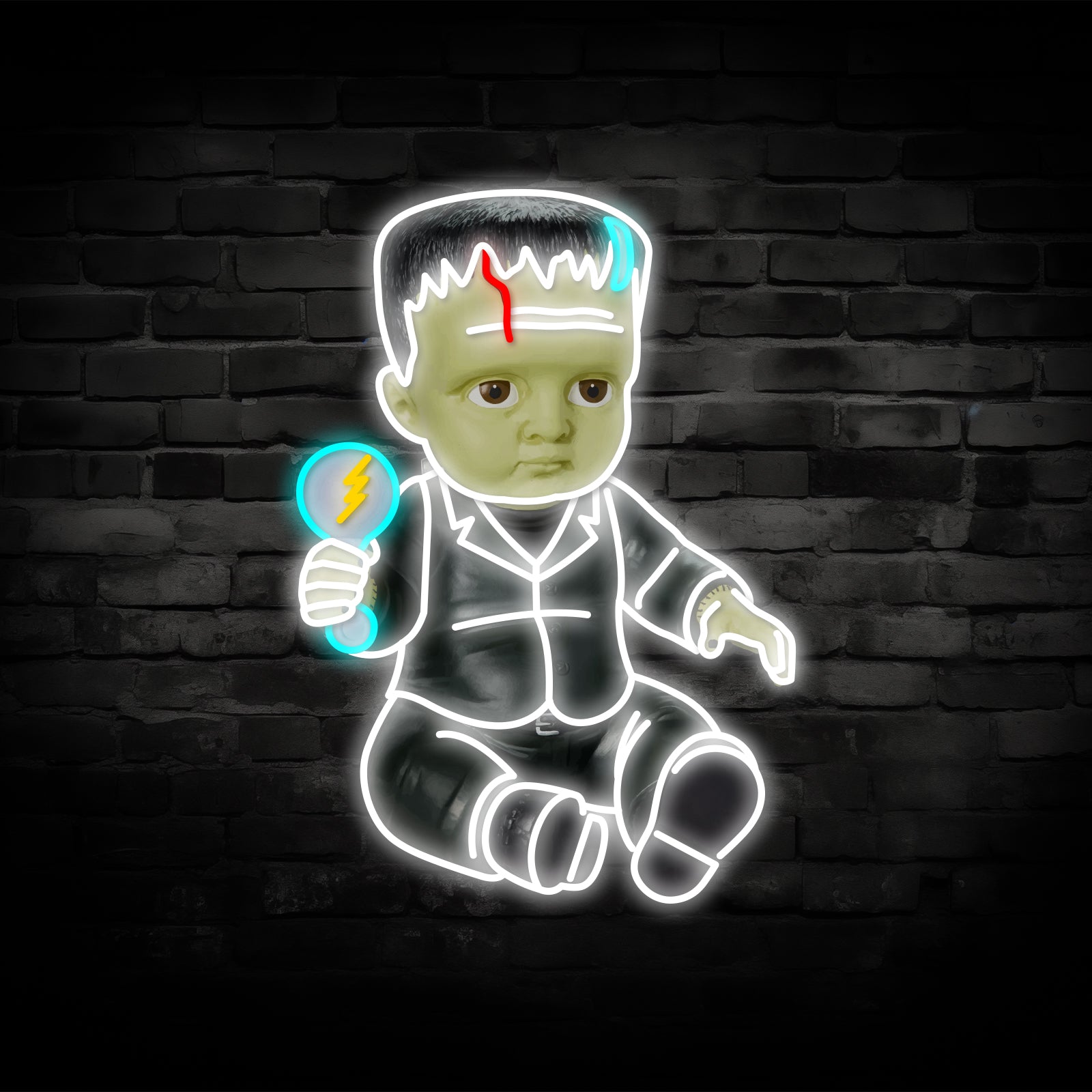 Baby Frankenstein Neon Sign – Cute Halloween LED Wall Light, Spooky Monster Neon Wall Art for Kids Room, Bar & Party Decor