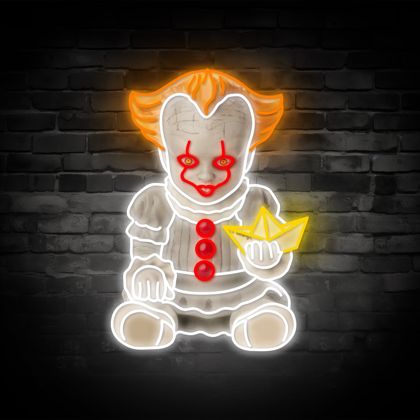 Pennywise Neon Sign – Horror Clown LED Neon Light with Paper Boat | Scary Wall Decor for Halloween, Bedroom, Bar, Party