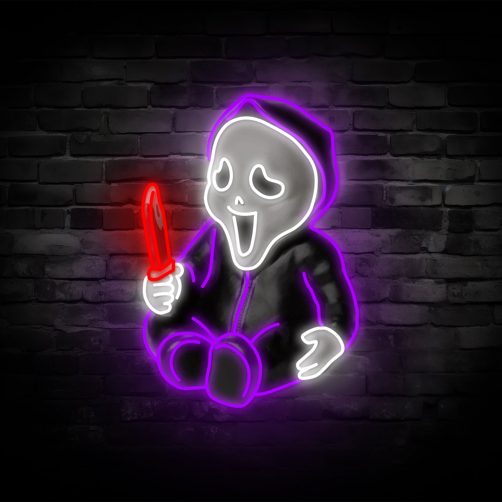 Ghostface Neon Sign – Horror Movie LED Wall Light with Bloody Knife | Scary Halloween Decor for Bedroom, Bar, Party