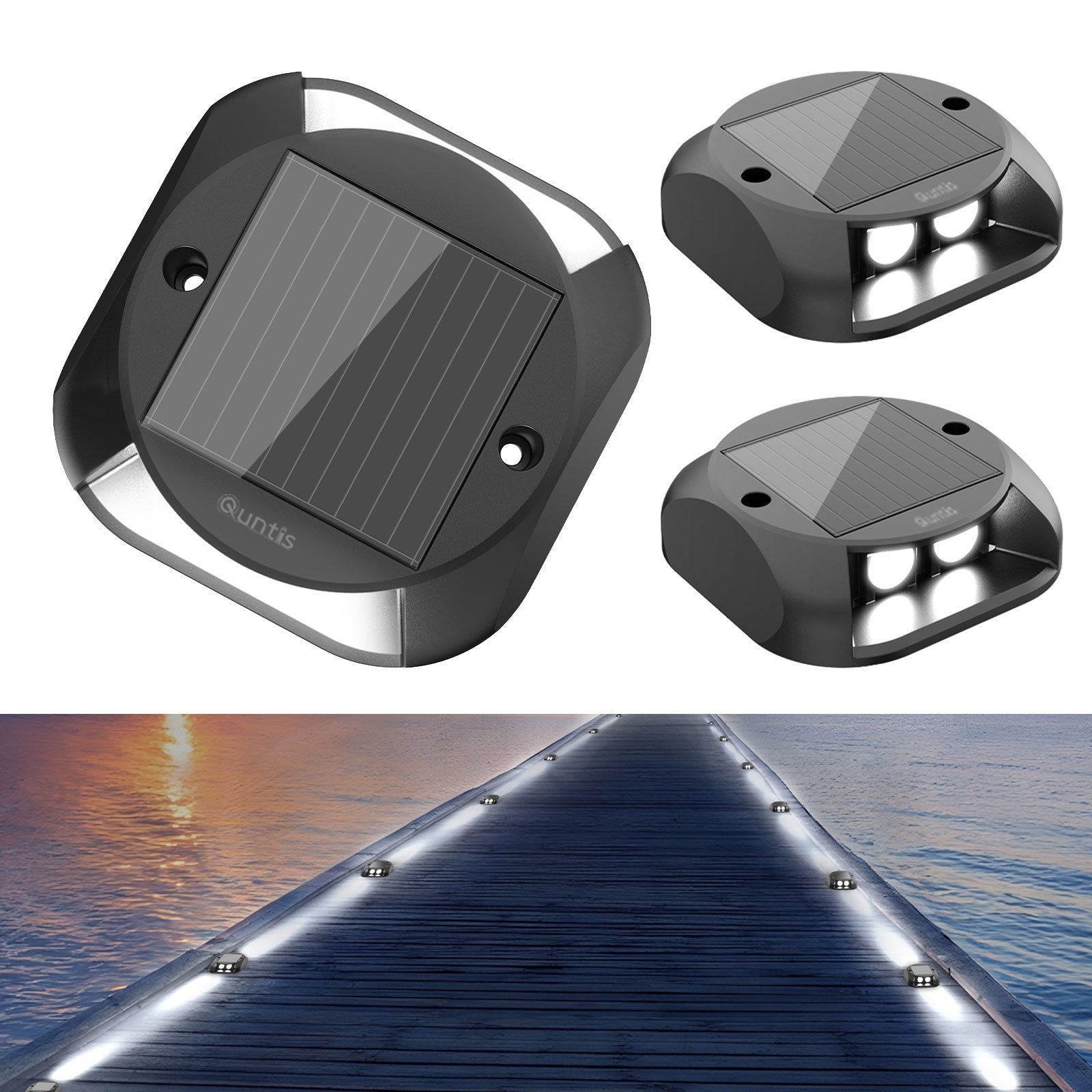 Quntis Solar Lights for Deck Steps, Two-Way LED Dusk to Dawn Stair Lights, IP65 Waterproof Outdoor Solar Lights for Garden Pathway Lawn Patio Walkways Sidewalk Front Door Driveway, Warm White