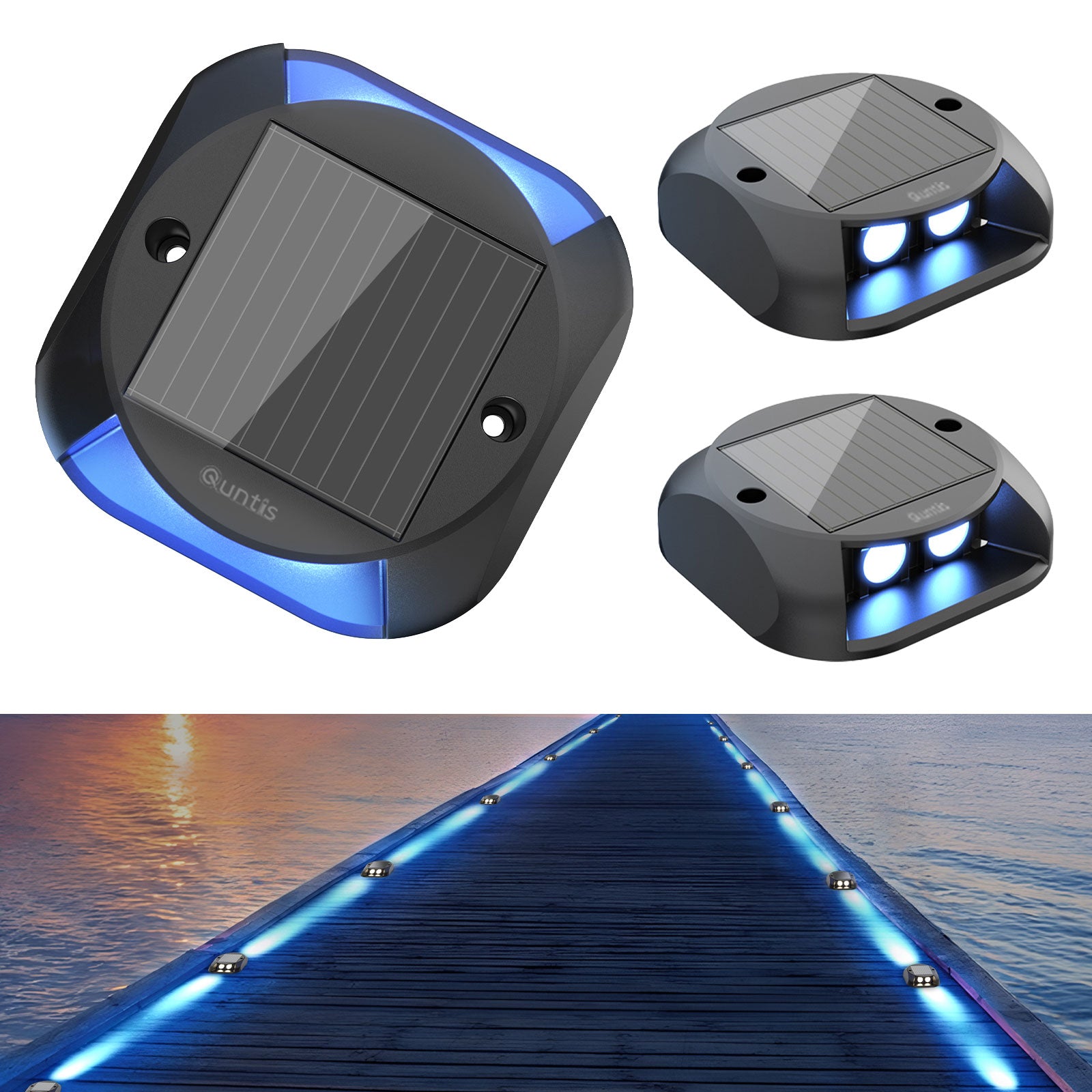 Quntis Solar Lights for Deck Steps, Two-Way LED Dusk to Dawn Stair Lights, IP65 Waterproof Outdoor Solar Lights for Garden Pathway Lawn Patio Walkways Sidewalk Front Door Driveway, Warm White