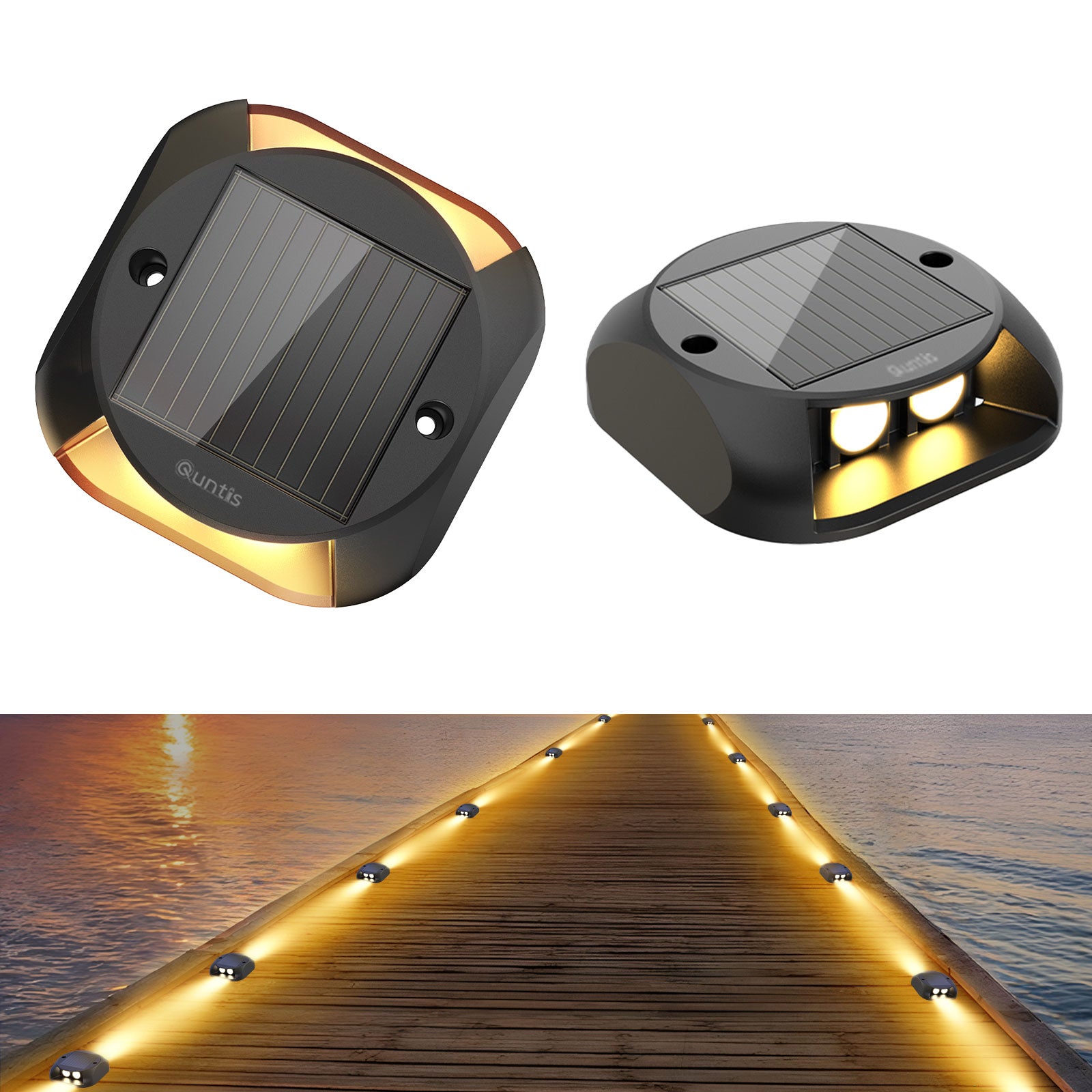 Quntis Solar Lights for Deck Steps, Two-Way LED Dusk to Dawn Stair Lights, IP65 Waterproof Outdoor Solar Lights for Garden Pathway Lawn Patio Walkways Sidewalk Front Door Driveway, Warm White