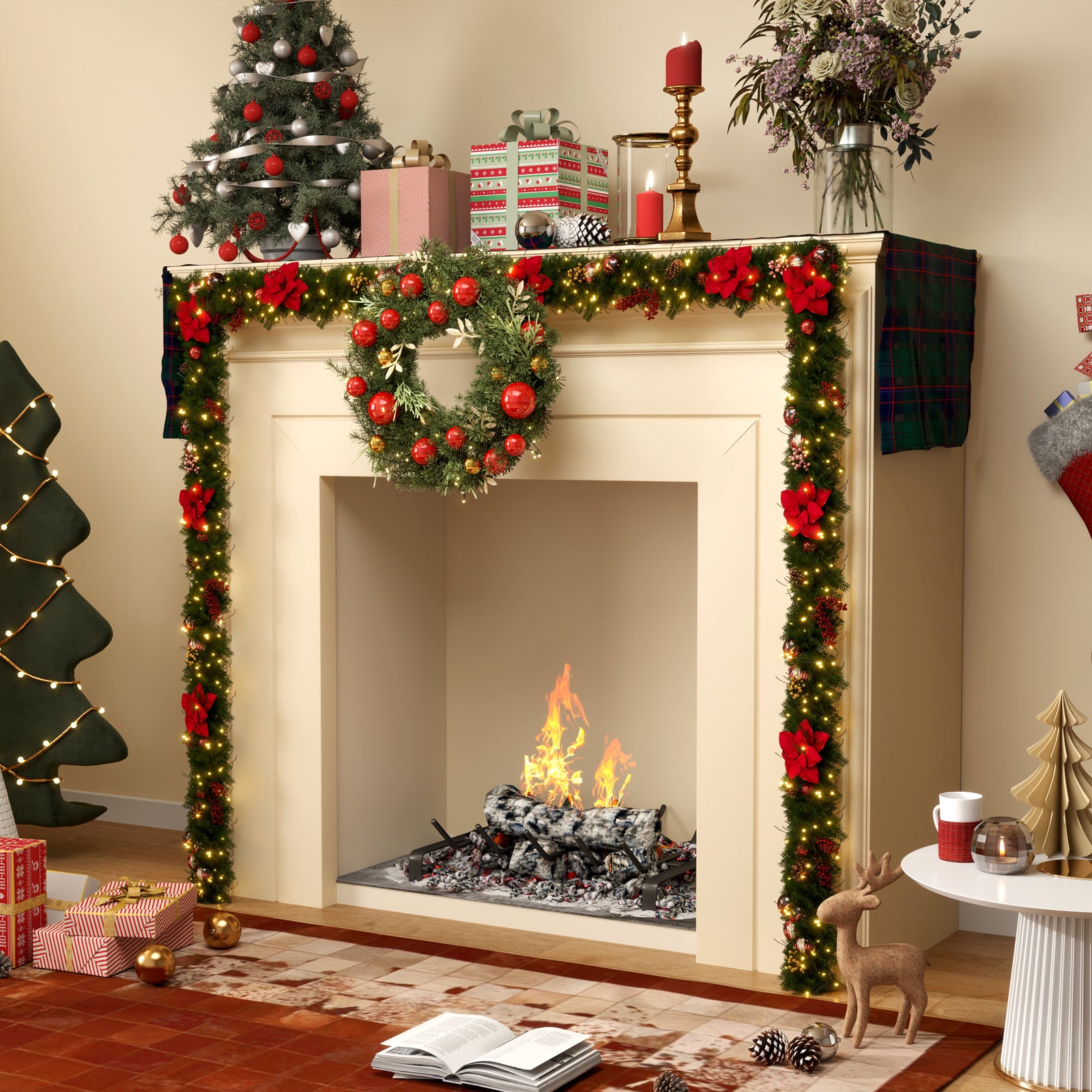 2-Piece Christmas Decoration Bundle – Candy Cane Wreath and Matching Garland