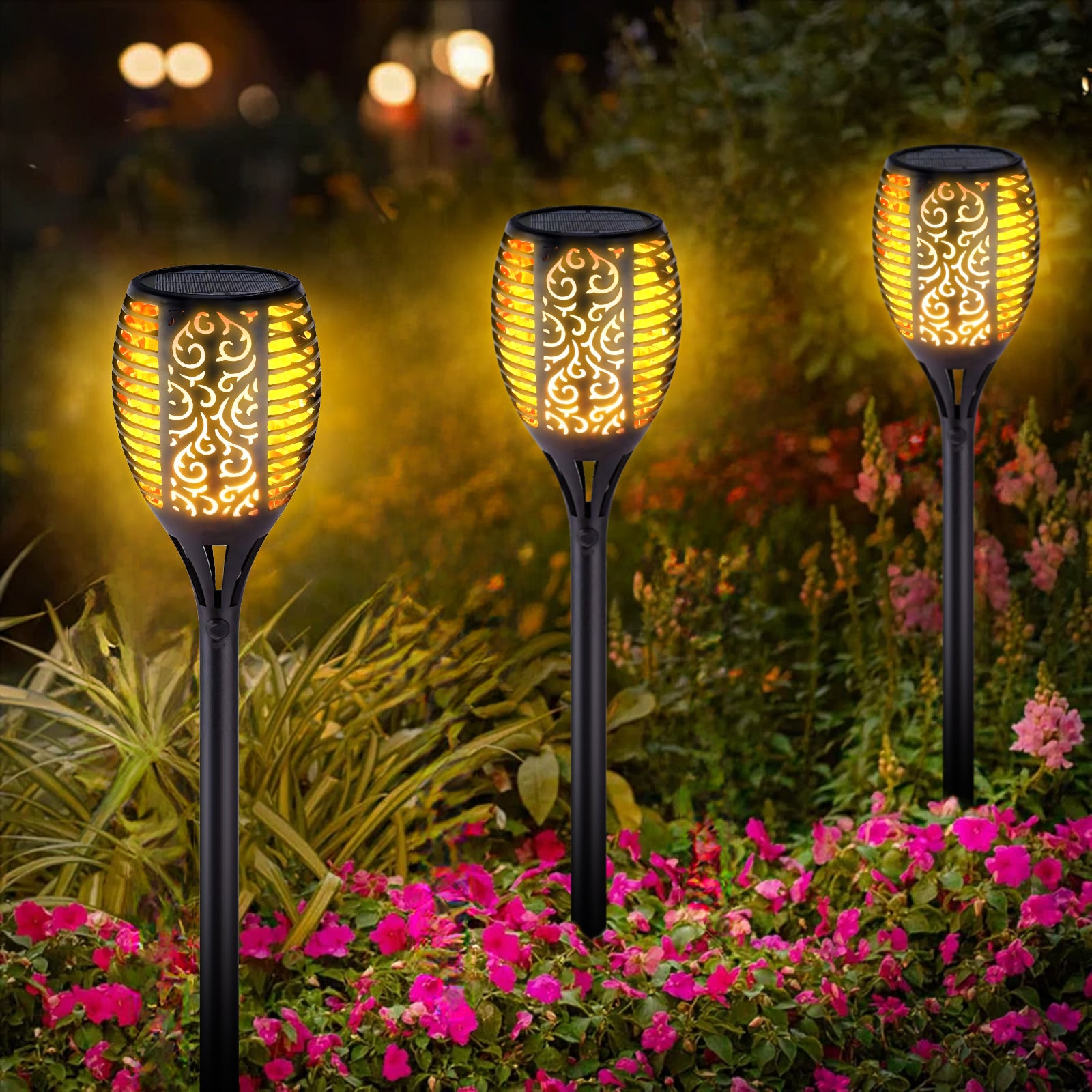 Solar Spot Light Waterproof Flickering Flames Torches Lights Outdoor Landscape Decoration Lighting Solar Spotlights Security Torch Light for Garden Patio Yard Driveway