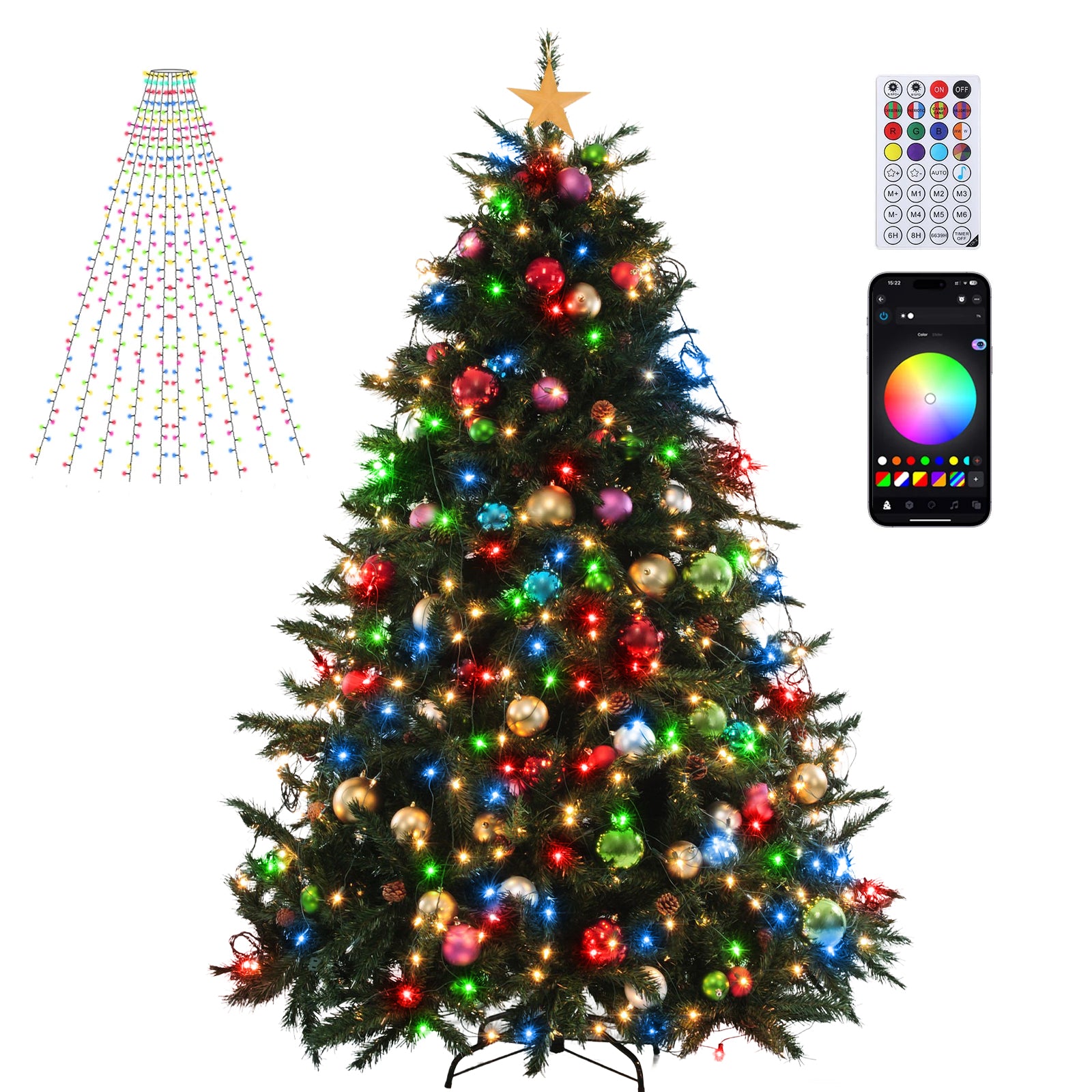 Quntis Smart Christmas Tree String Lights (400 LED, 2.8m x 10 Lines) - App Control with DIY Customization, Music Sync, Flashing Colors & Timer - Remote Included