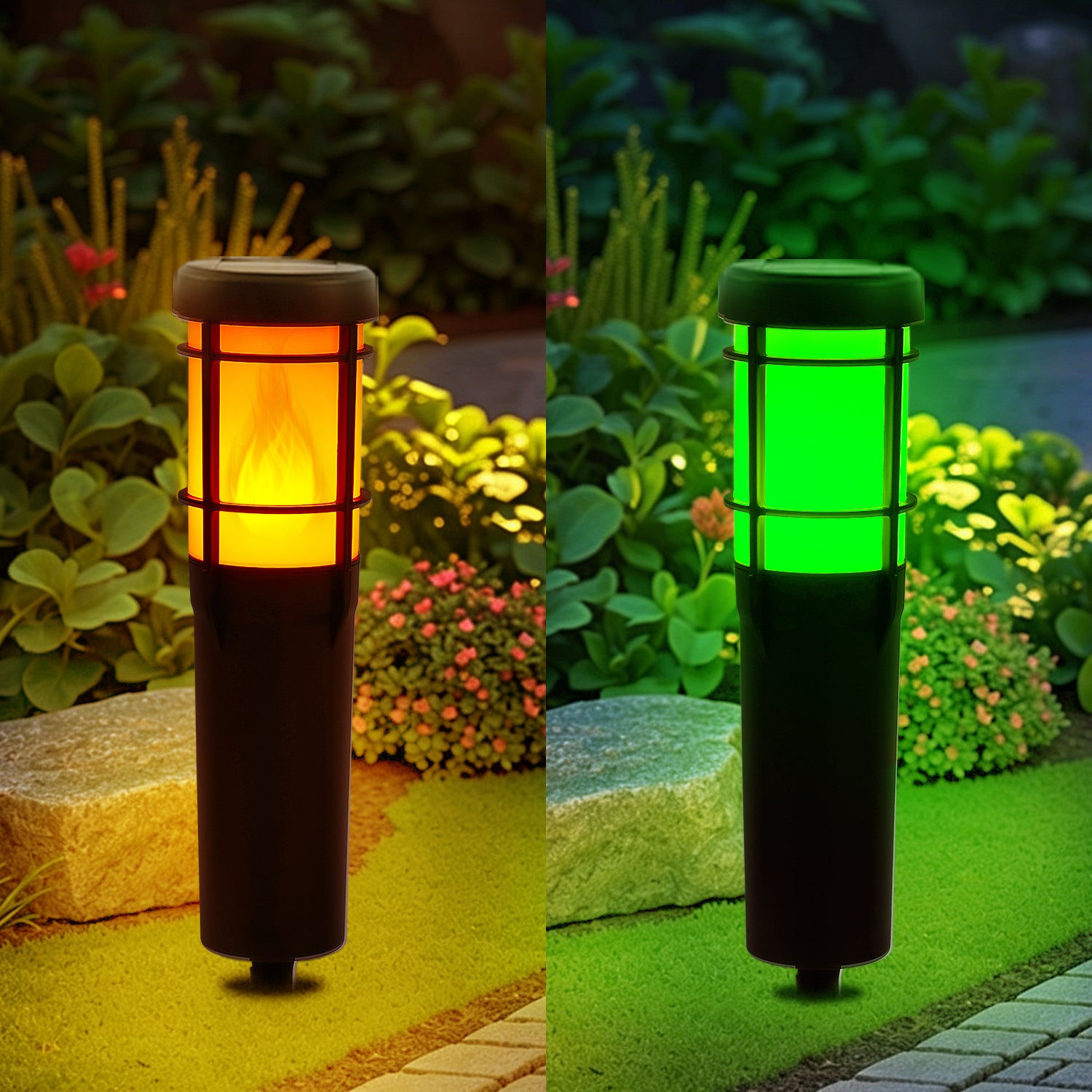 ソーラーパスウェイライト屋外、フリッカーフレームとRGBカラーチェンジ付き、LEDソーラー屋外ライト、庭、パスウェイ、芝生用 - IP65防水